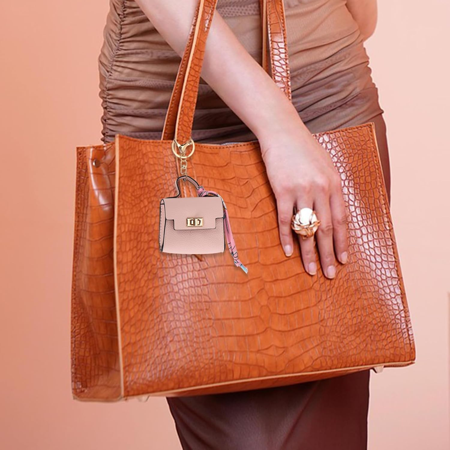 Mikovivi Mini Backpack Keychains, PU Leather Change Pouch Keychain for Women Tiny Cosmetic Bags Organizer for Storing Lipstick Headset Coin Small Items image number 4