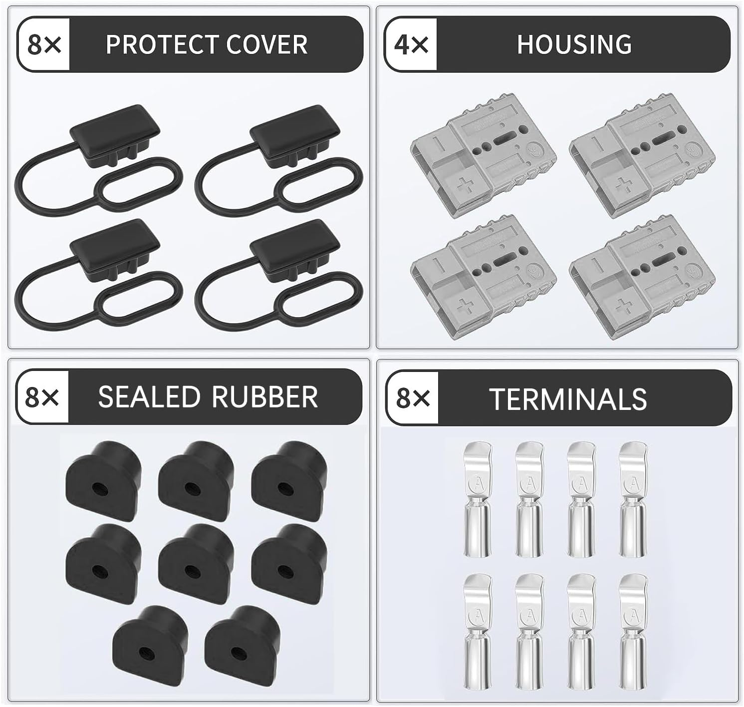 Anderson Style Plug Connectors, 50AMP Wire Harness Plug Kit for 6-12 Gauge Cables, 12V-36V Battery Quick Connect Disconnect Set for Car Bike ATV Winches Lifts Motors Trailers More, Set of 4, Grey image number 3