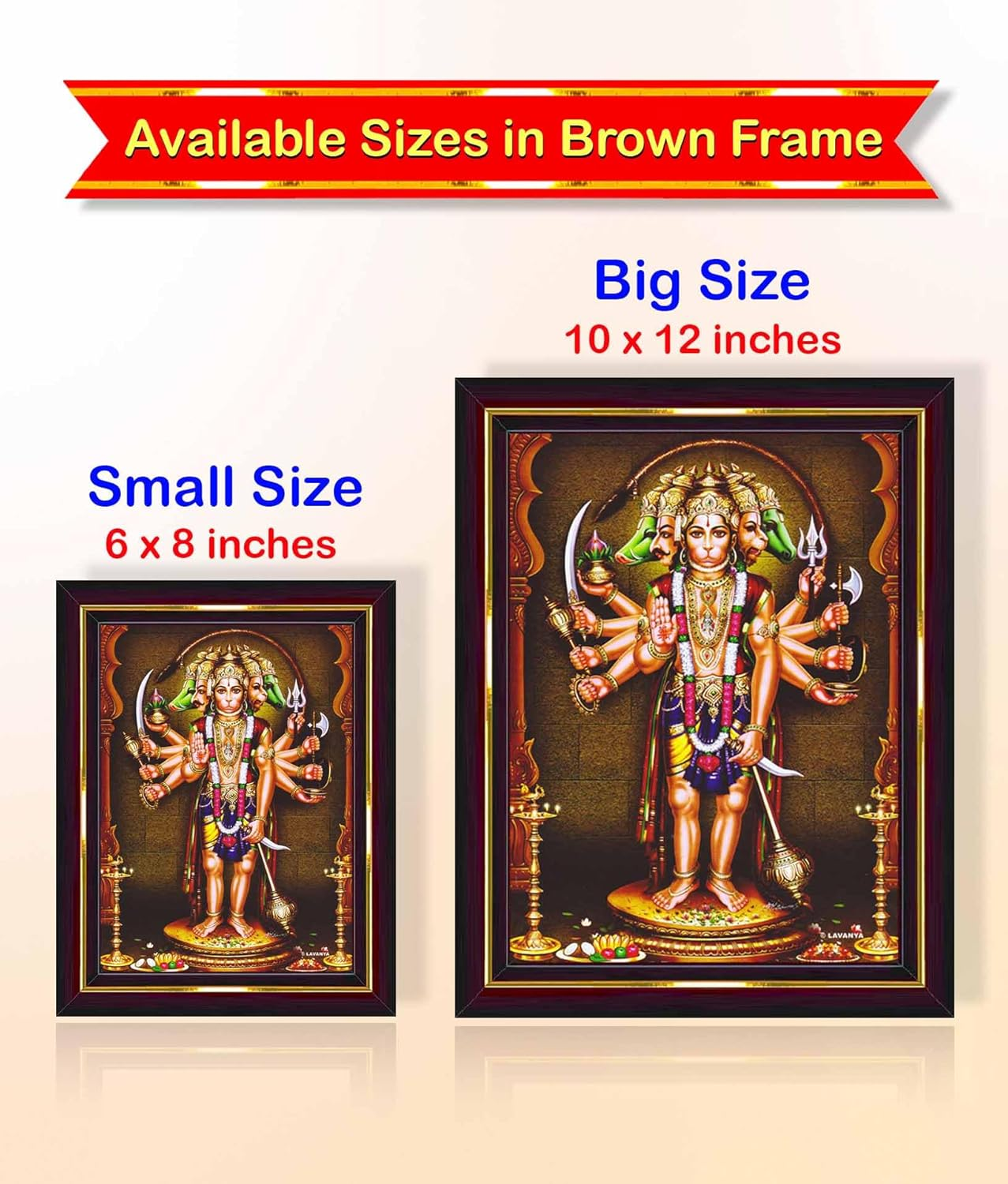 Pavan Photo Laminations Panchmukhi Hanuman for Door Entrance Vastu Wall Painting Framed Home Decor (Wood,Matte,Brown,Small Size,6 X 8 Inch) B786S image number 6