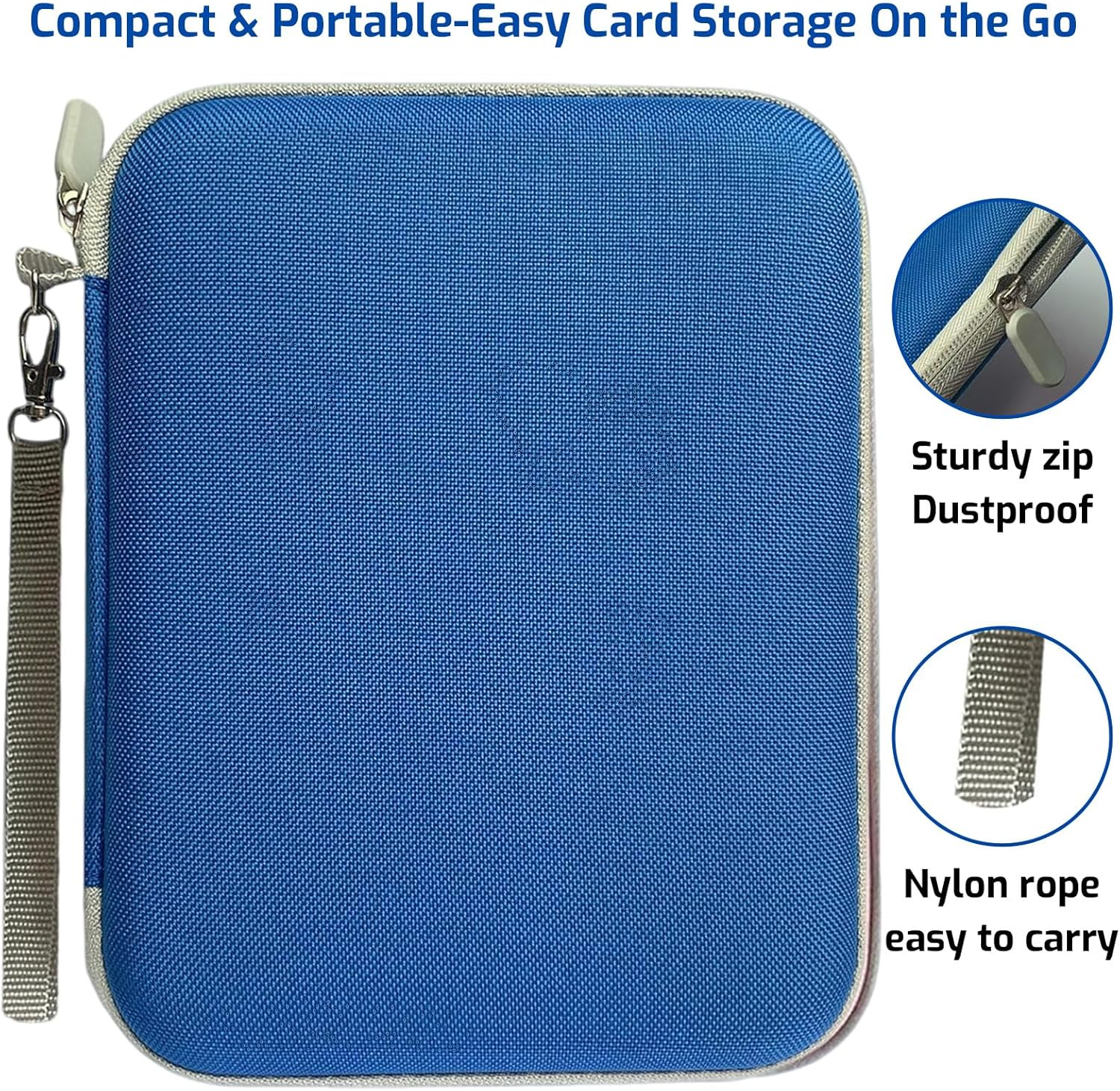Tzylomirx Card Case Holder for Yoto Cards - 80 Pockets Card Holder Storage with Carry Strap and Zipper for Yoto Mini Cards, Card Binder Holder with Sleeves for Journey - Blue
