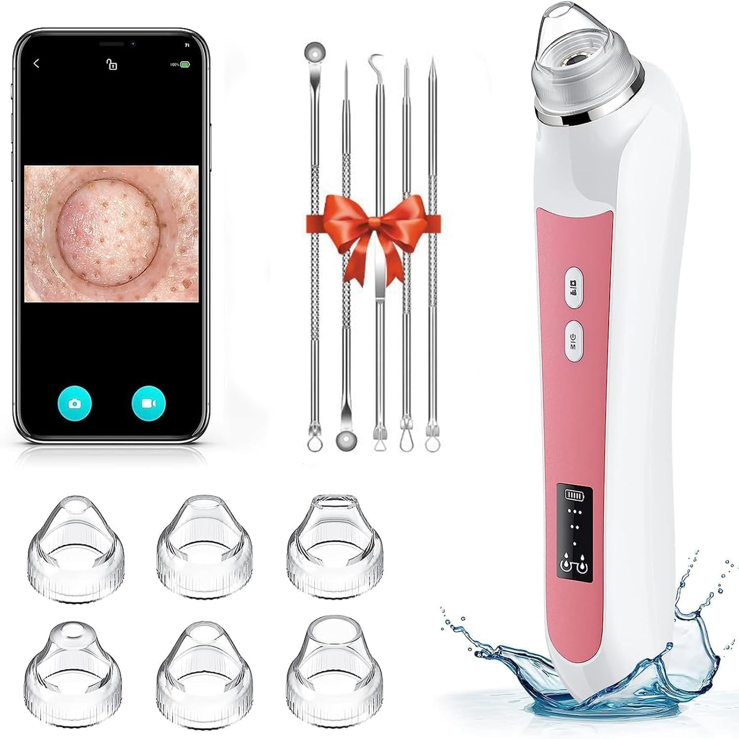 Blackhead Remover Vacuum with Camera, USB Rechargeable Pore Cleaner Tool for Face, 6 Suction Heads & 3 Modes, Blackhead Extractor for Men and Women, Facial Pore Vacuum Cleaner