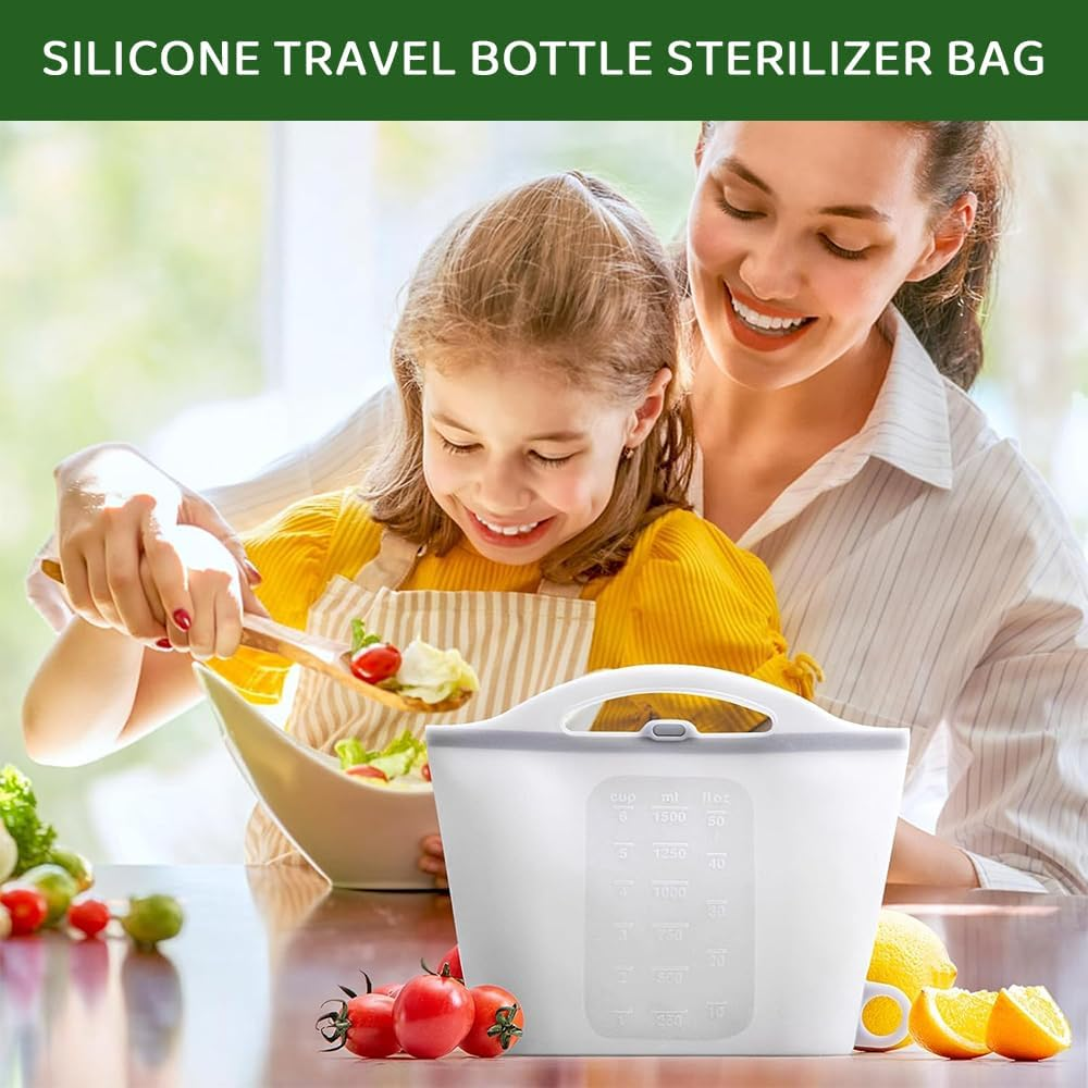Silicone Steam Sanitizing Bag 1.5 L &ndash; Reusable Microwave Steam Bags for Baby Bottles, Breast Pump & Accessories &ndash; Fresh-Keeping Storage Bag for Travel & Home (Gray) image number 6