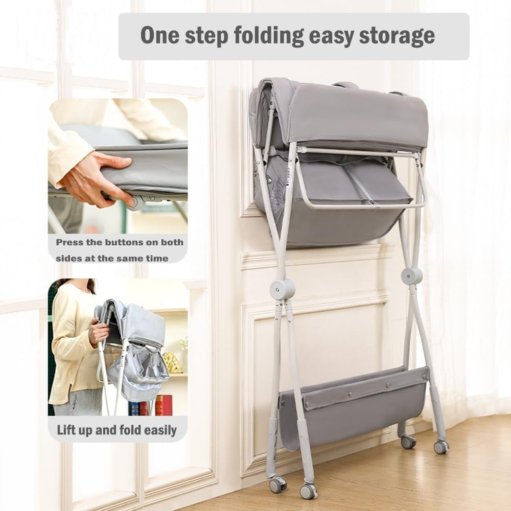 Fohouse Portable Baby Changing Table - Waterproof Diaper Changing Table with Wheels, Baby Diaper Changing Station with 3-Level Adjustable Height, Portable Changing Table with Large Organizers image number 6