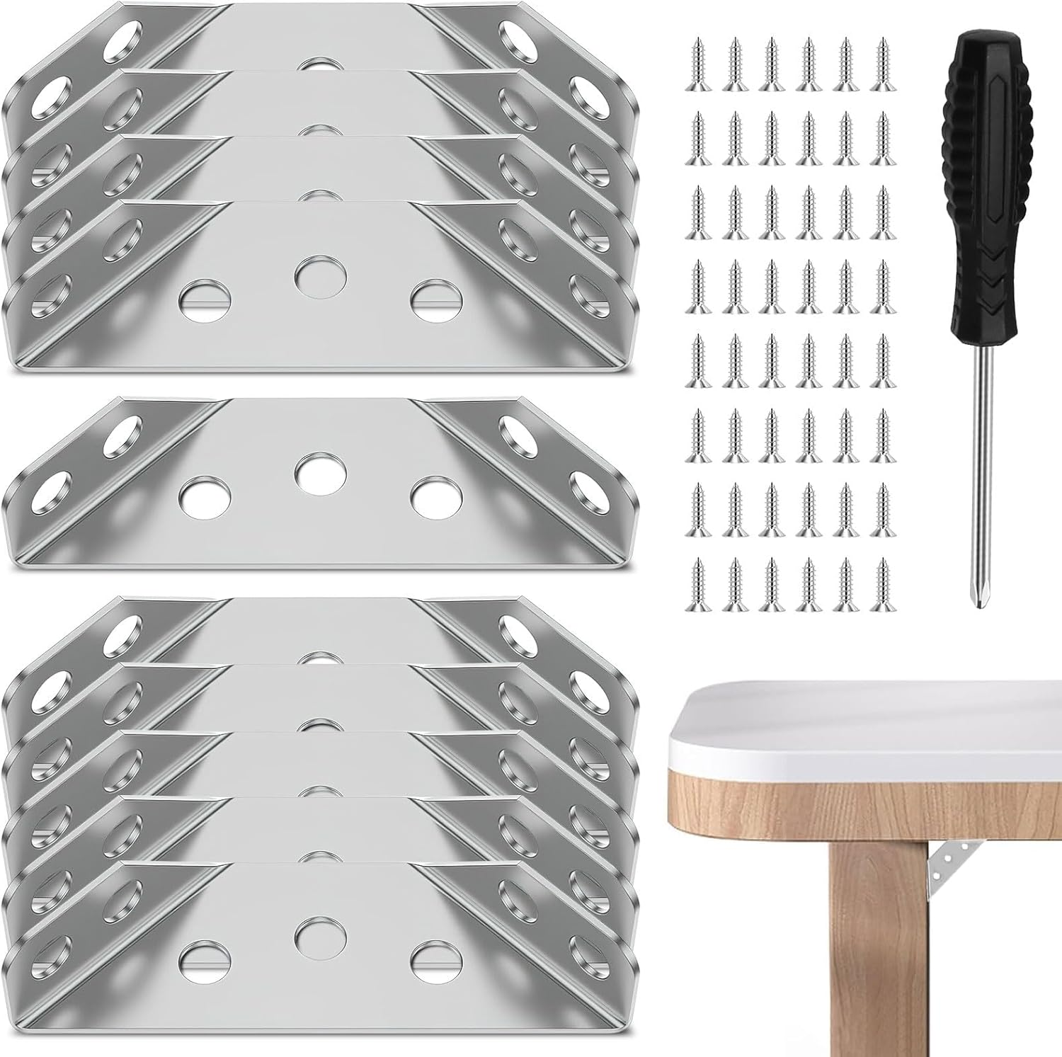 Universal Furniture Corner Connector, 10 Pcs Stainless Steel Angle Corner Brackets with Screws, Trapeziform Corner Braces for Cabinet, Closet, Furniture image number 1