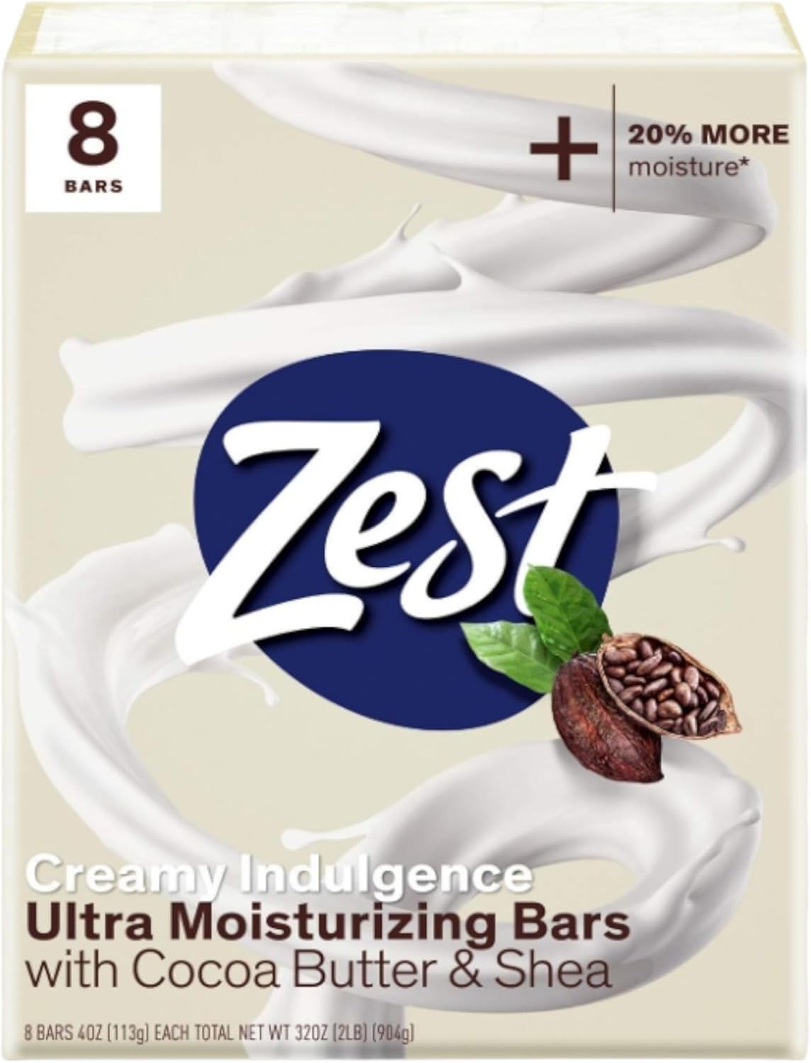Zest 8-Bar Bath Size Soap, Creamy Cocoa Butter & Shea, 4 Ounce
