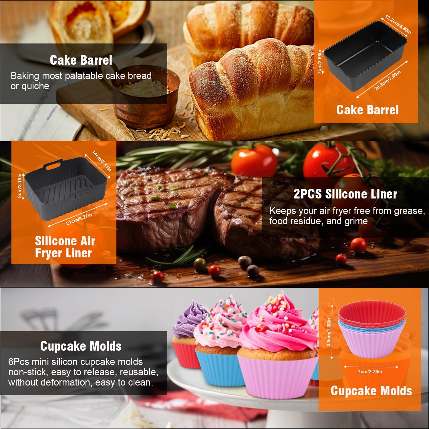 Large Size Air Fryer Accessories, Set of 11 for Ninja Air Fryer Accessories Compatiable with Ninja Foodi Dual Air Fryer Af400Uk & AF451UK & Most 9.5L Air Fryers, Upgraded, Silicone Air Fryer Liner image number 4