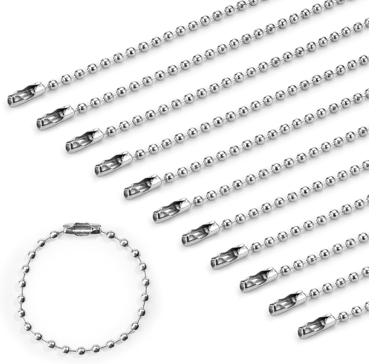 Sekonow 300Pcs Ball Bead Chain, 4" Long 2.4Mm Diameter Ball Chain Key Chain with Connectors, Metal Beaded Chain Keychain Rings for Key Chains Making Crafts Dog Tag Chain, Black