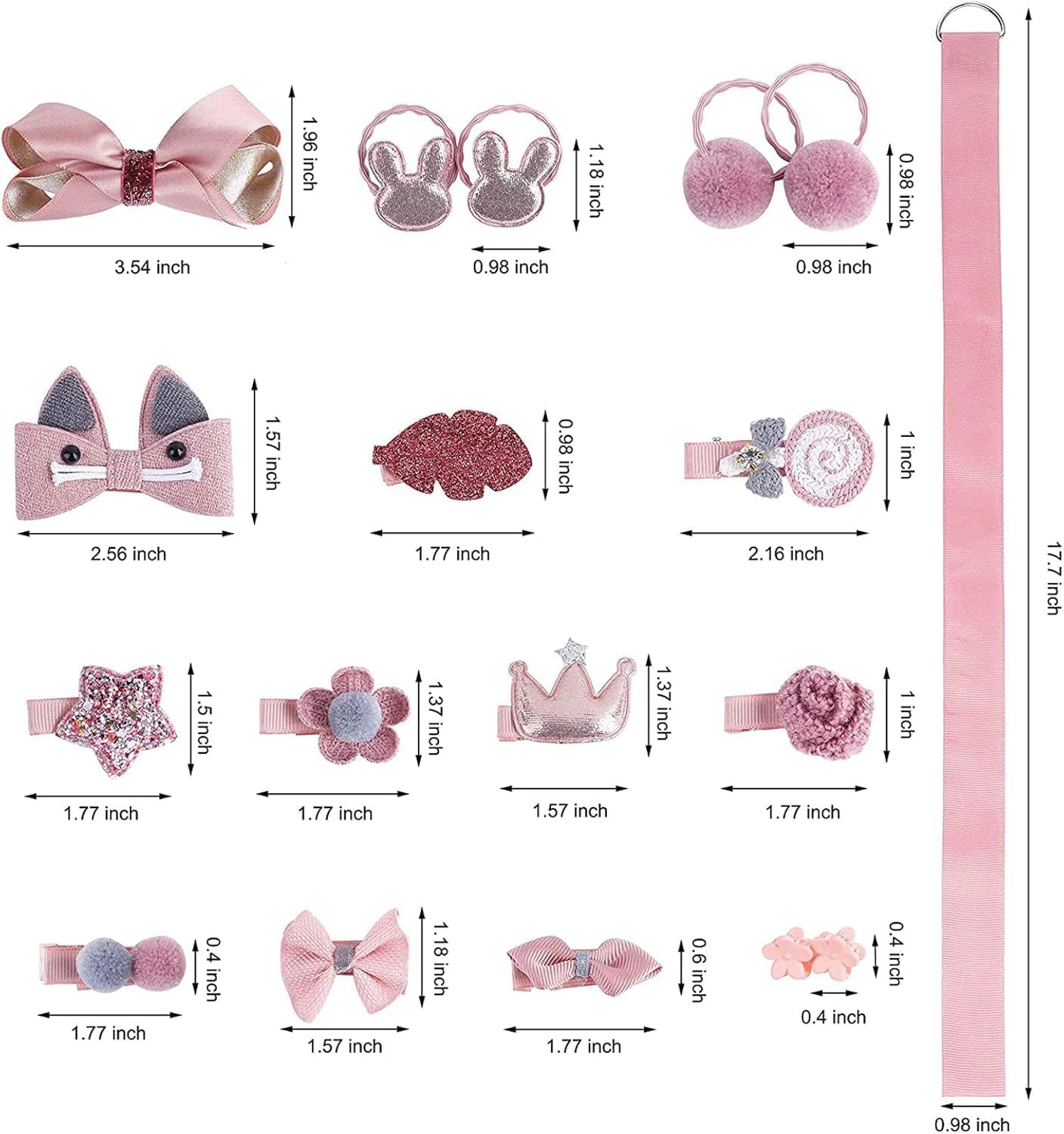 18 Pcs Cute Girls Hair Accessories Elastic Hair Bands Toddler Hair Clips Various Styles Girls Hair Accessories with Gift Box Suitable for Girls Baby Teenage (Pink) image number 3