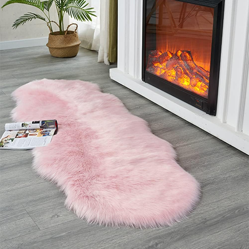Soft Faux Sheepskin Fur Rug Fluffy Area Rug Floor Mat Luxury Carpets Chair Cover Seat Pad Shaggy Rug for Bedroom Sofa Living Room (2 X 5 Ft Sheepskin, White Grey