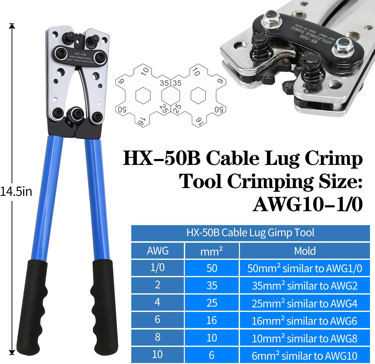 Mdvora Cable Lug Crimping Tool with 170Pcs Copper Wire Lugs, Wire Crimping Tool for AWG 10-1/0 Electrical Lug Crimper, with Cable Cutter, 210Pcs Dual Wall Adhesive Heat Shrink Tubing MD-0002 image number 1