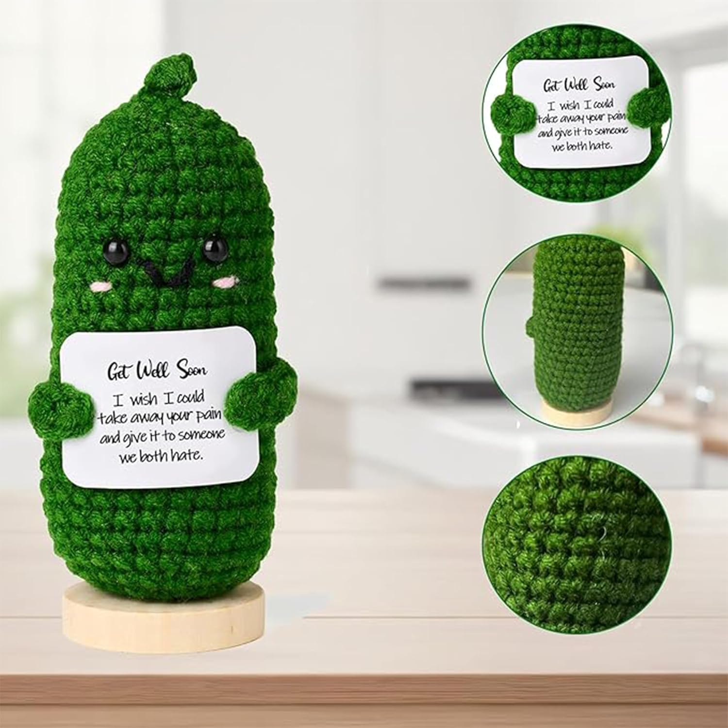 Get Well Soon Gift Set: Positive Message in a Bottle with Funny Knitted Cucumber & Card - Thoughtful Self-Care Gifts for Women & Men after Surgery or Cancer - Feel Better Gifts in Cozy Wool image number 5