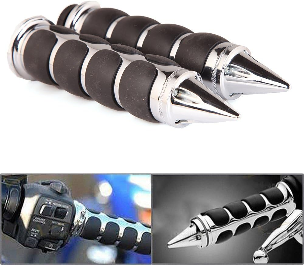 Pair of 1" Dual Chrome Motorcycle Bar End Hand Grips Handlebar Compatible with Cruisers Harley Yamaha Suzuki
