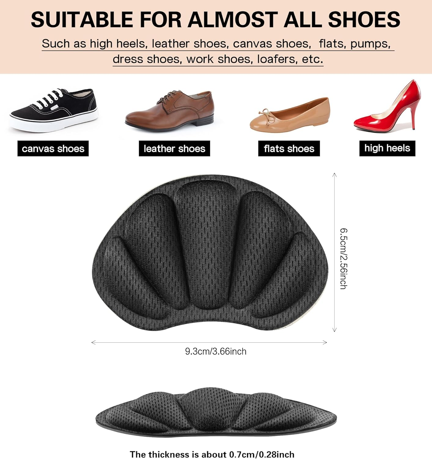 YBVABE Heel Pads, Heel Grips for Shoes, Heel Cushion Inserts, 8 Pcs Mesh Self-Adhesive Heel Liners for Back of Heel, Anti-Slip Shoe Pads for Loose Shoes, Sneakers, Leather Shoes, Women & Men - Beige image number 7