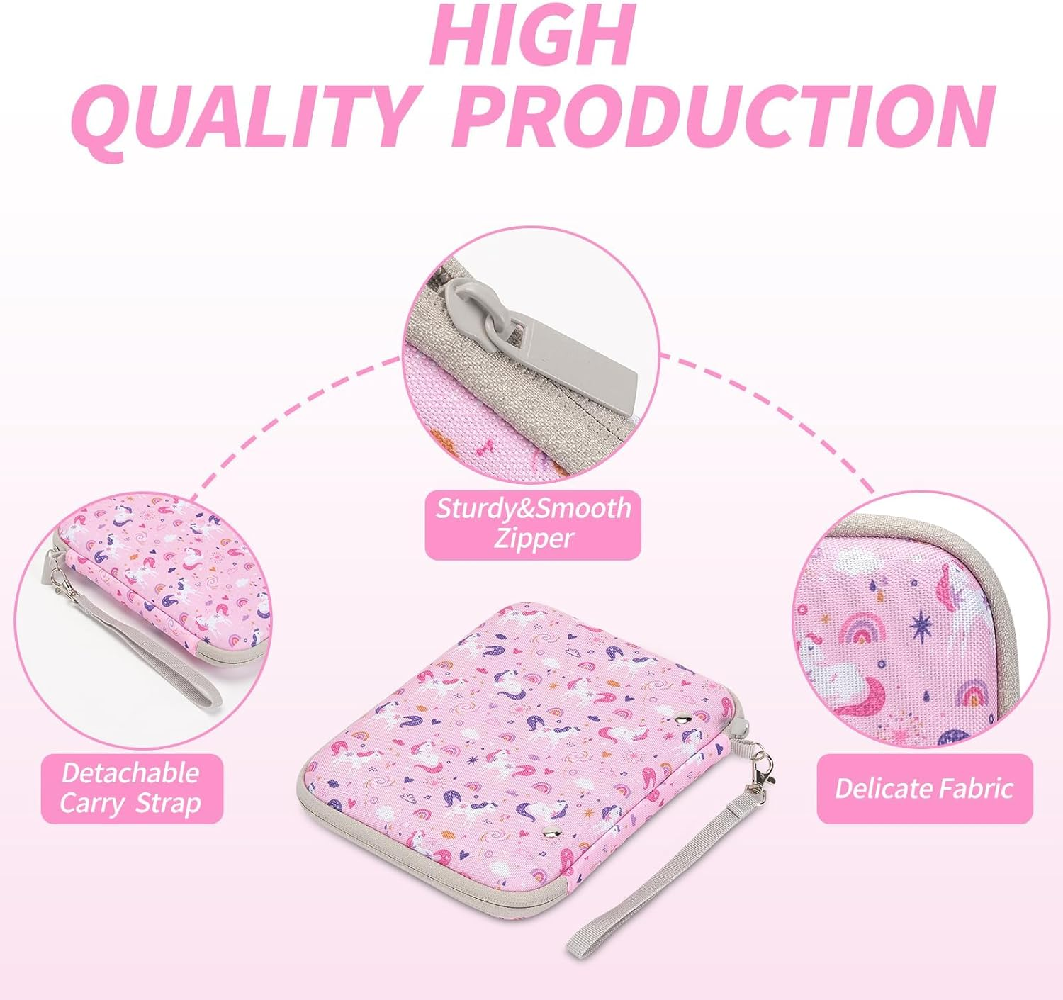 Card Storage Case Compatible with Yoto, 80 Pockets Case for Mini Audiobook Cards, Portable Yoto Card Holder with Zipper, Card Binder Holder with Sleeves for Travel(Pink-Unicorn)