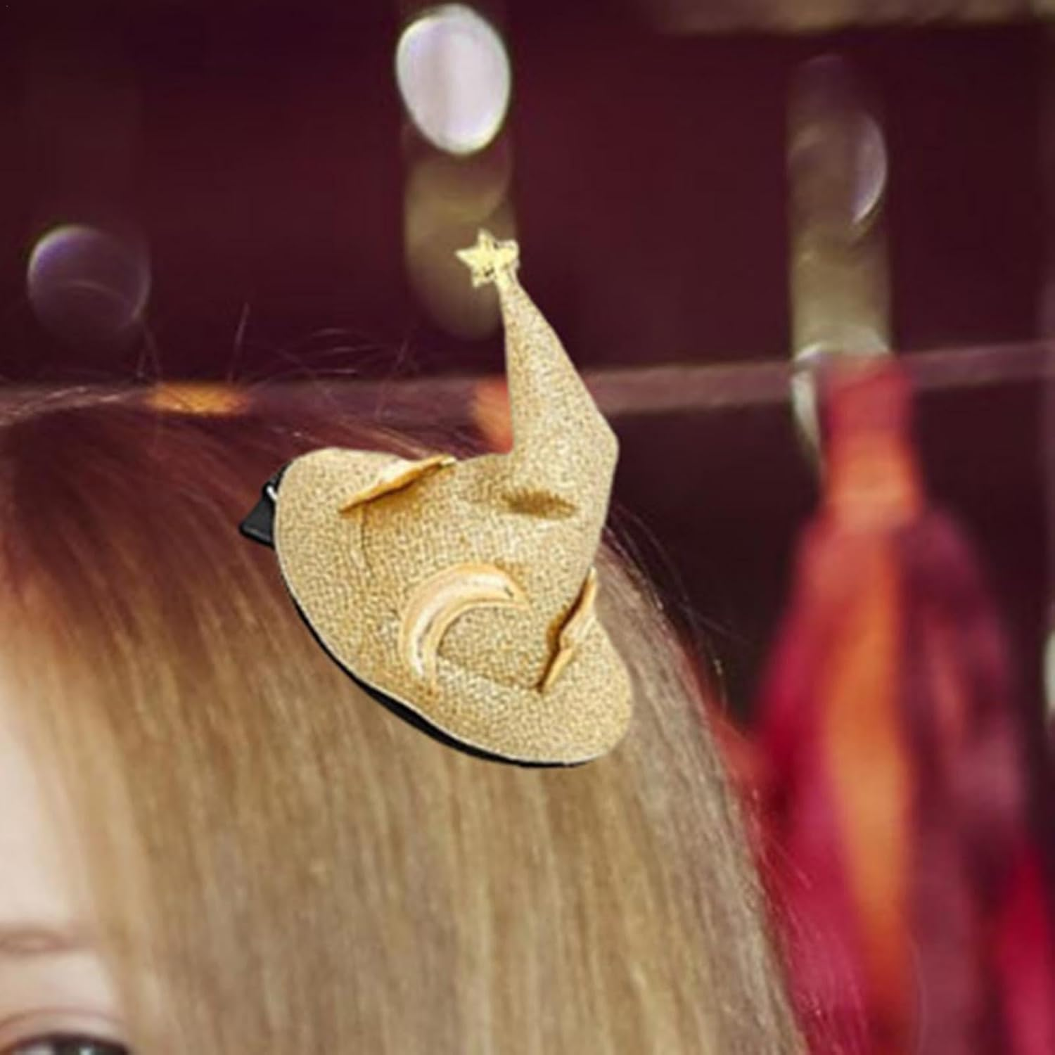 Halloween Hair Pins, Halloween Hair Clips - Pack of 2 Halloween Clothing Pin Hair Clip, Shiny Star and Moon Costume Headwear, Wizard Hat, Hair Pins for Women