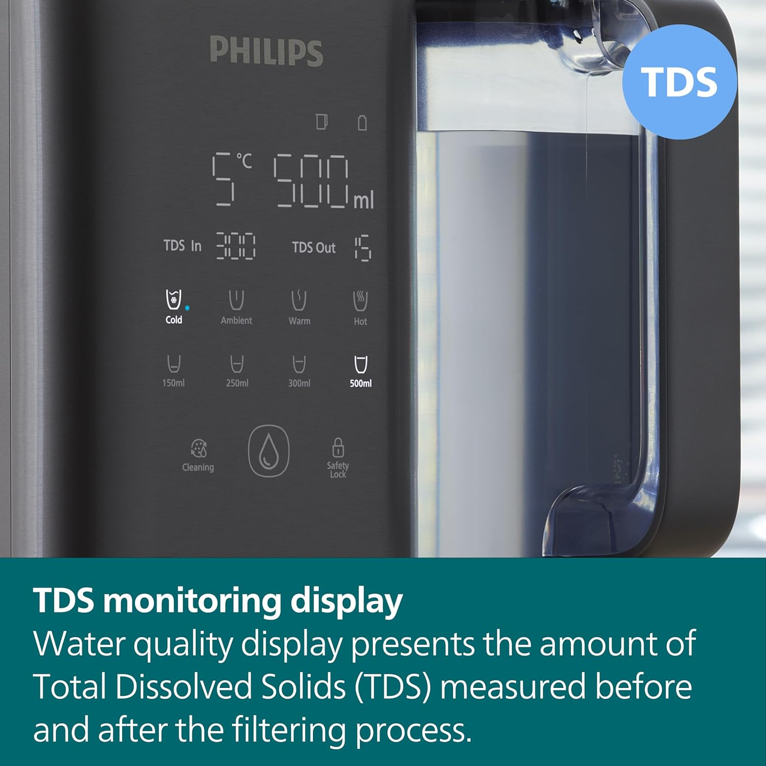 Philips Aquaporin Mineral Water Filter Station W/Ro Purification Instant Hot & Cold Water Dispenser Machine Alkaline Remineralisation UV-C LED 6L Tank Compatible with Reverse Osmosis Filter Cartridge image number 3