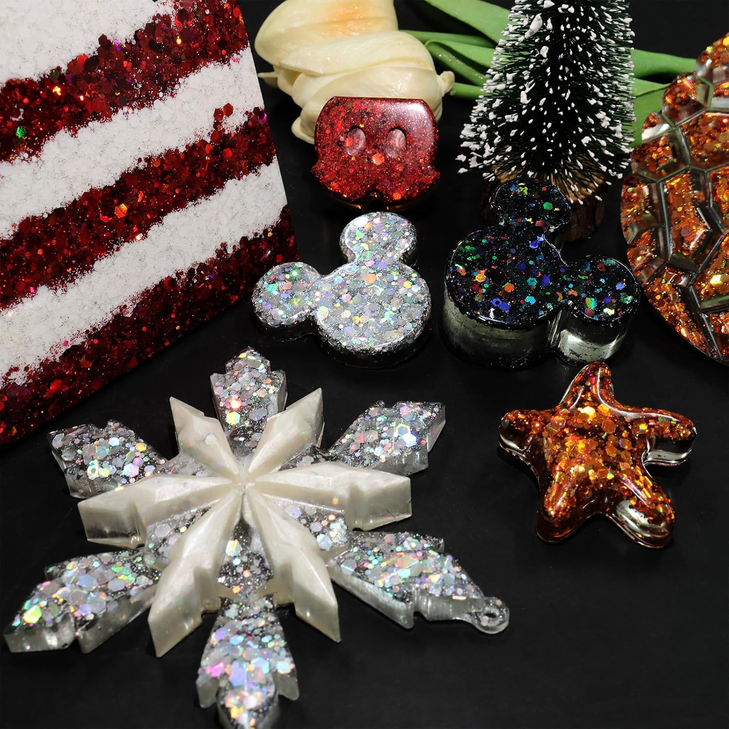 Ceya Holographic Chunky Glitter, 1 LB/ 16OZ Laser Red Bulk Craft Glitter Mixed Chunky Fine Glitter Bottled Metallic Flake Nail Sequins for Resin, Tumblers, Scrapbooking, Festival Decor, Art Project image number 6