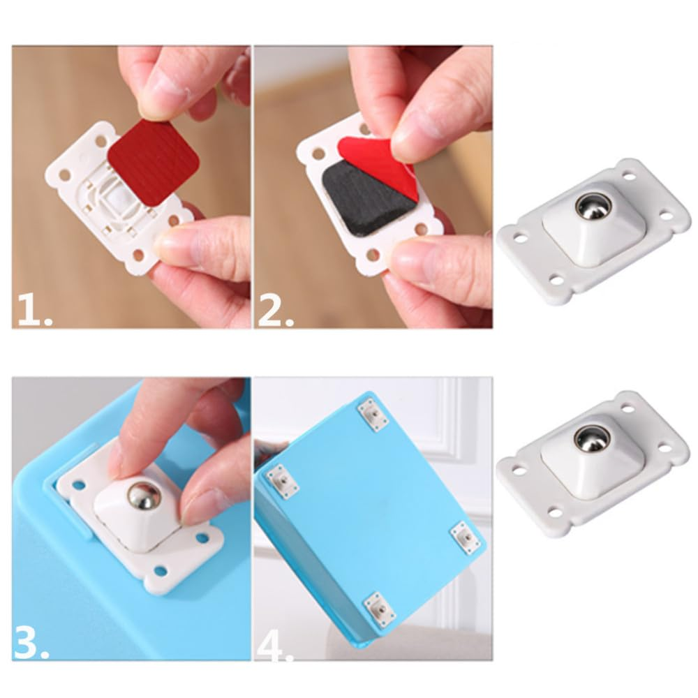 GYWHOOFT 24 PCS Mini Swivel Casters Wheels,Stainless Steel Paste Universal Mini Wheel,360 Degree Rotation Sticky White Pulley for Furniture Castors,Bins Bottom Storage Box,Furniture Trash Canrage Box image number 2