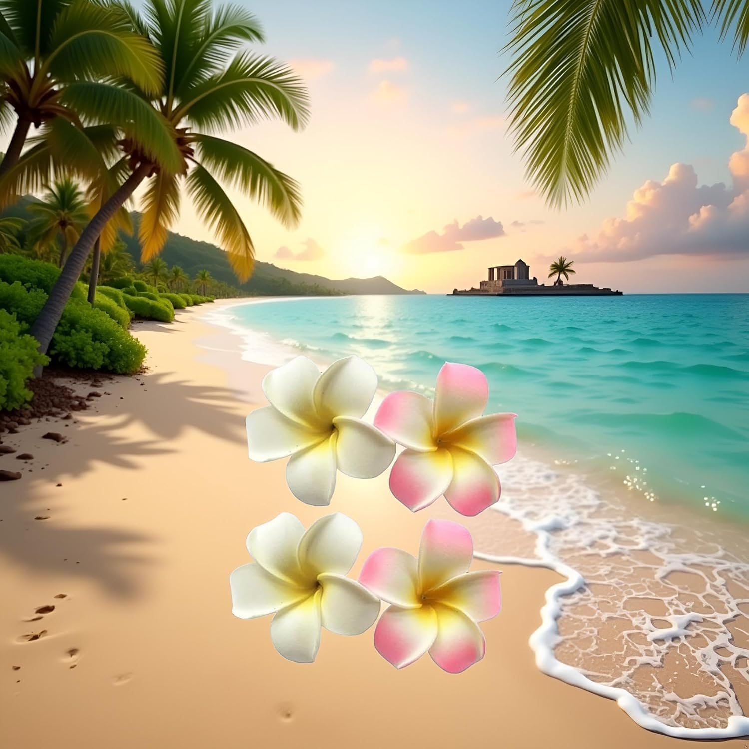 4 Pcs 7Cm White and Pink Hawaiian Frangipani Plumeria Foam Head Flower Party Beach Hair Clip Hair Clips