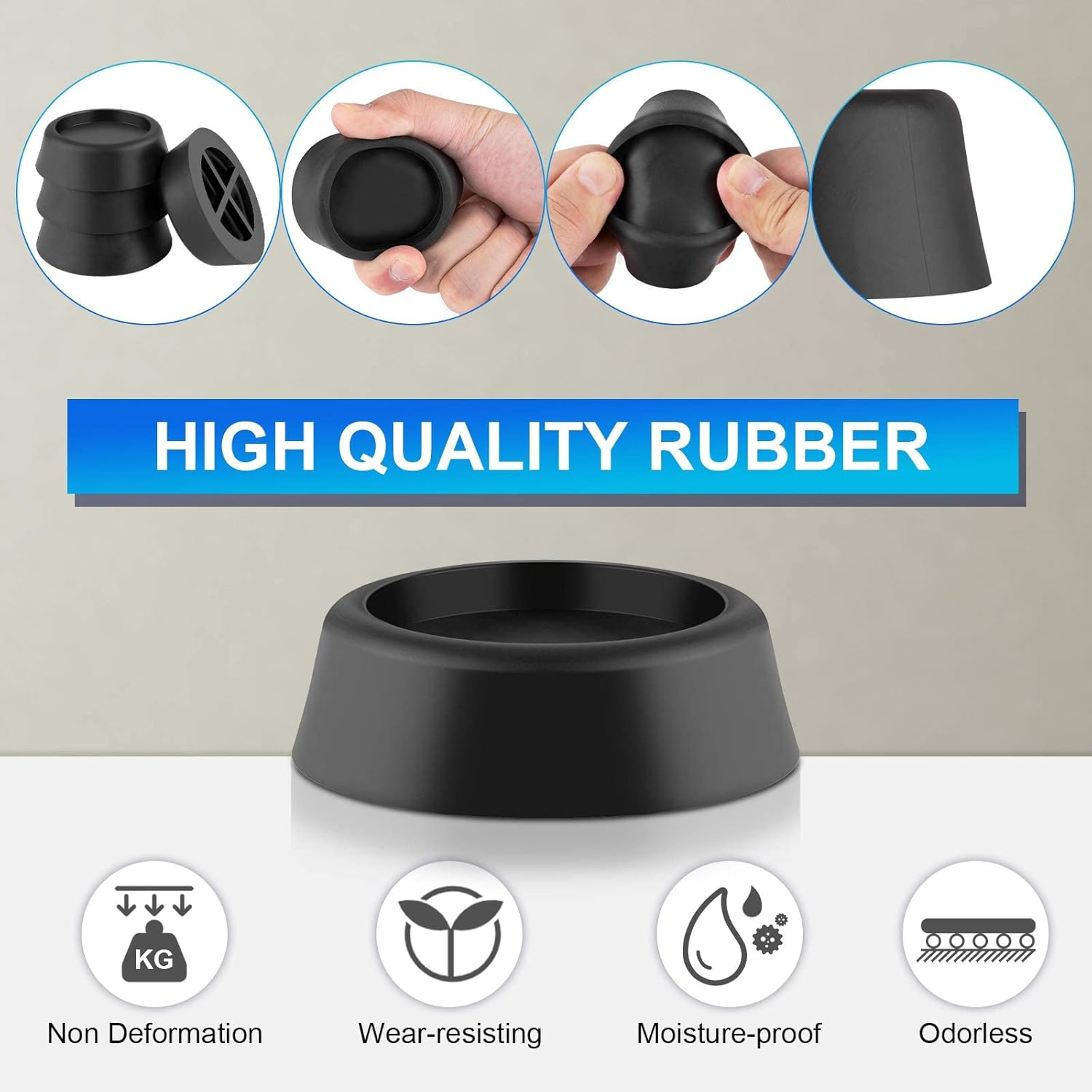 4Pcs anti Vibration Pads for Washing Machine,Shock and Noise Cancelling Washing Machine Support, Protects Laundry Room Floor, anti Walk and Slip, Black