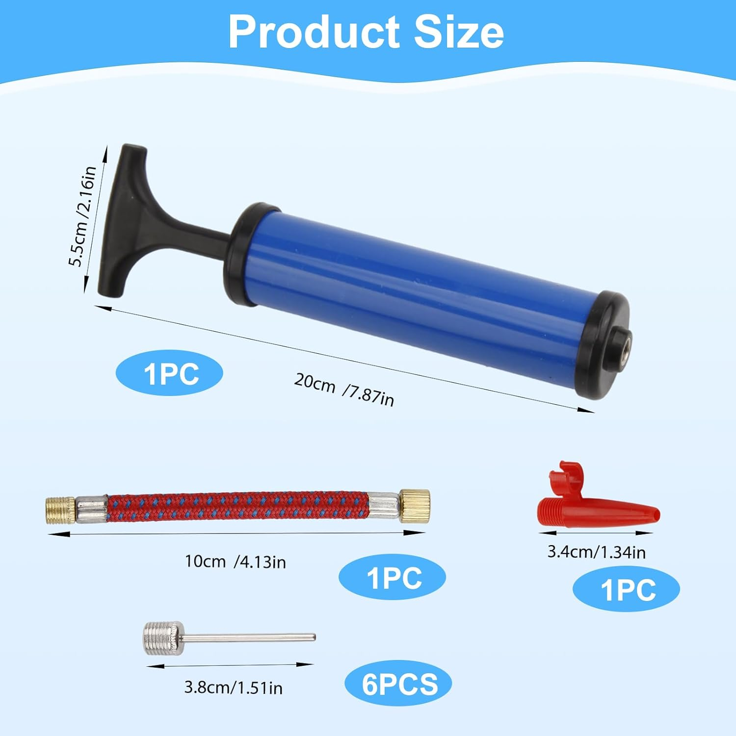 Ball Pump with 6 Needles, Handheld Sports Air Pump for Football Basketball Volleyball, Includes Hose & Nozzle for Camping Inflatables (Blue) image number 2