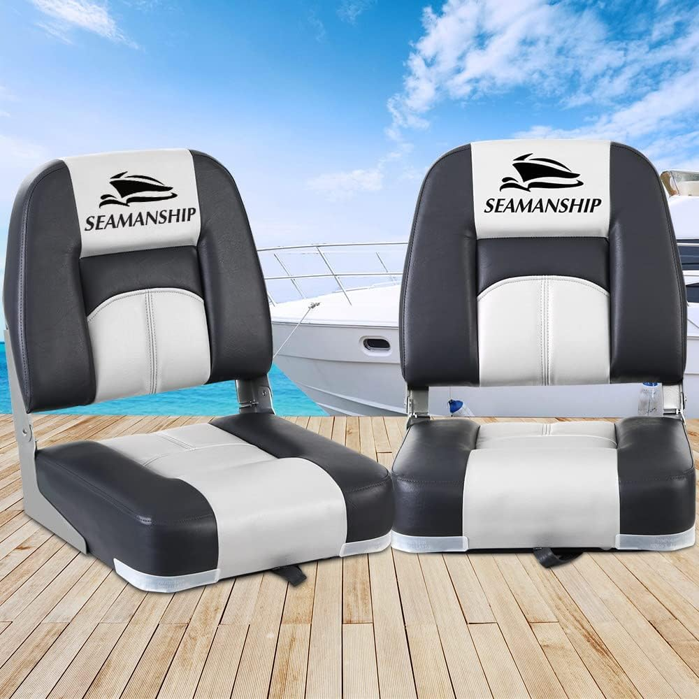 Seamanship Boat Seats, Set of 2 Folding Seat Swivel Chair Floor Chairs Marine Seating Fishing Outdoor Accessories, XL Backrest All Weather Conditions Stainless Steel Grey image number 5