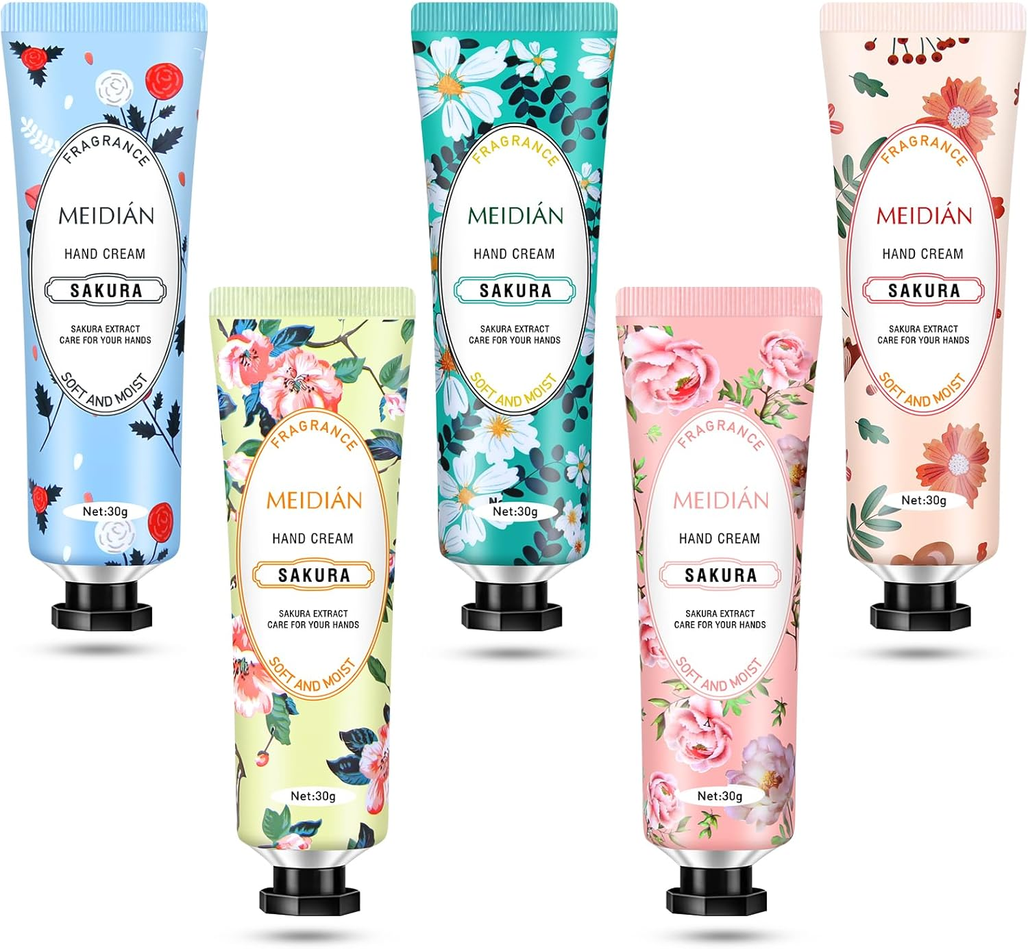 5 Pcs Natural Flower Hand Cream for Dry Skin - Intense Moisturizing with Rose, Cuckoo, Tree Peony, Sakura & Chamomile - Paraben-Free, Non-Greasy Formula for Soft, Smooth Hands image number 3