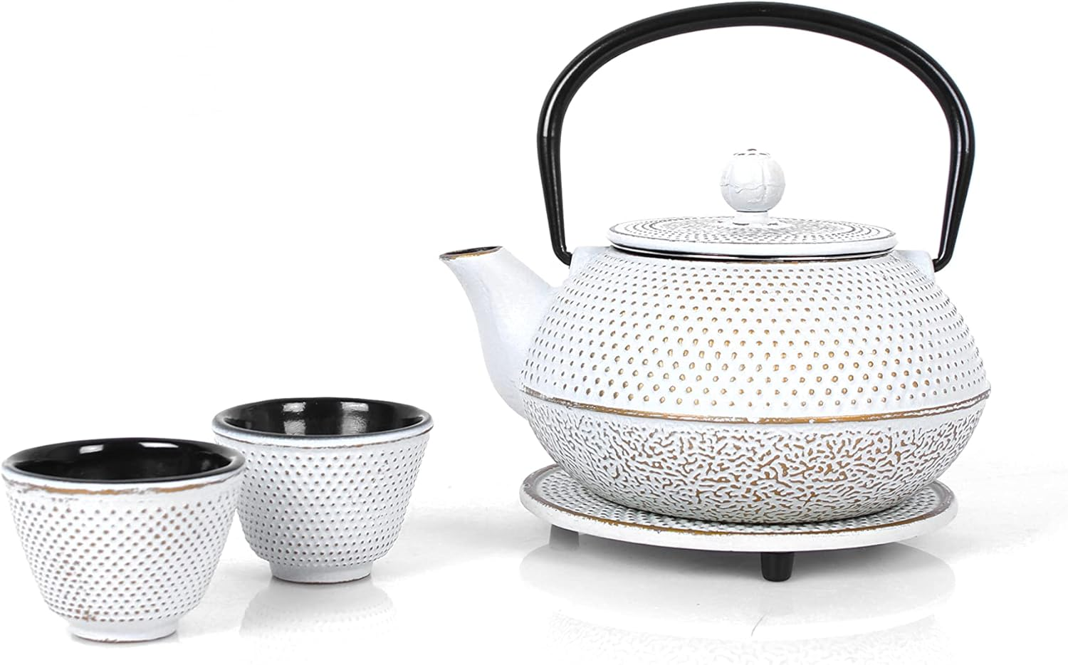 Echtwerk Cast Iron Tea Service Teapot 1.1L with Removable Strainer, Tea Maker with Saucer and 2 Tea Cups, Vintage Design Teapot Set for Loose Tea Preparation, Light Blue