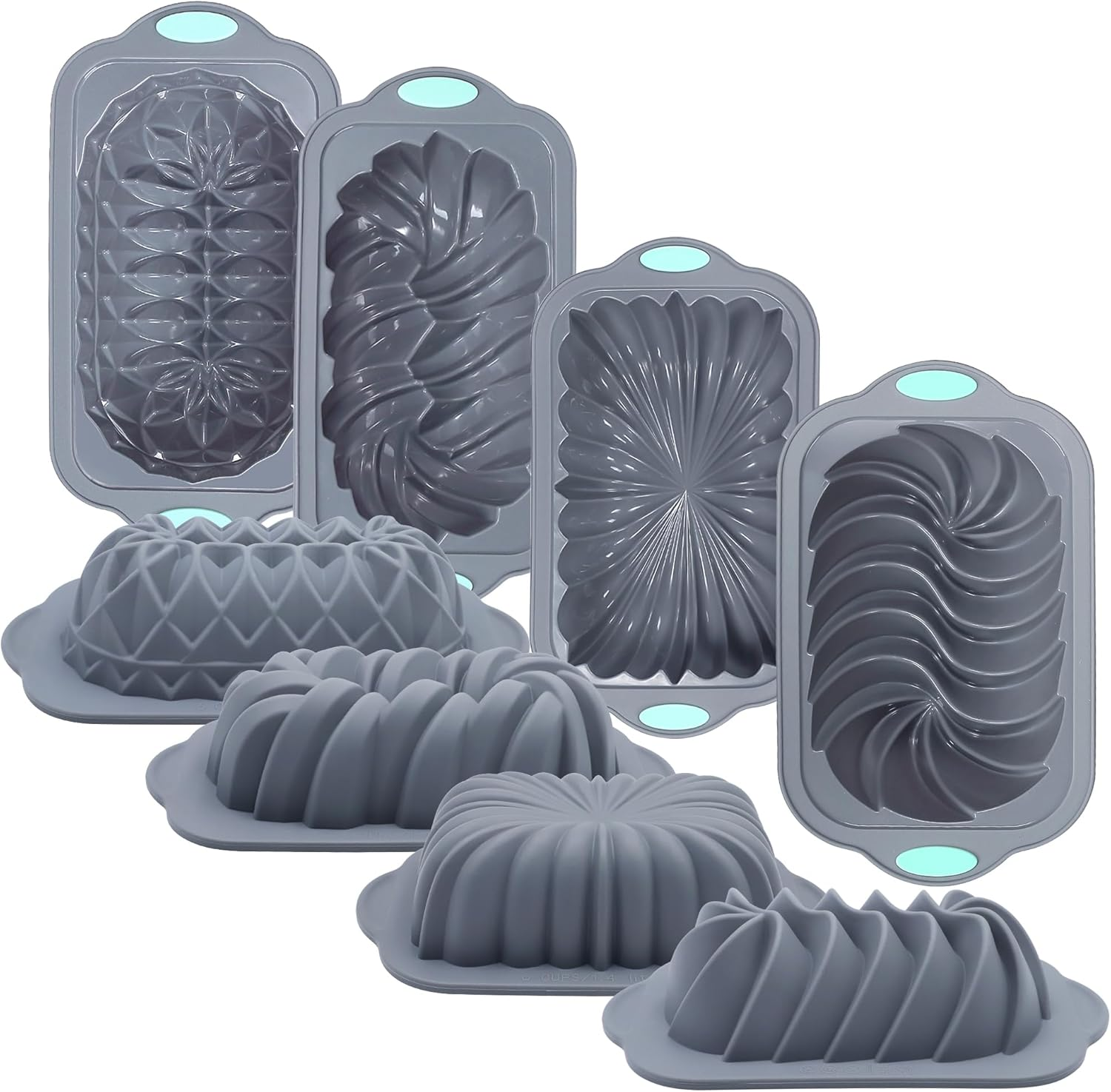 Tongjude 4 Piece Silicone Loaf Pan for Baking Bread, Non-Stick Kitchen Oven Bread Pan, Perfect for Banana Bread, Sandwich Bread, Pound Cake and Meatloaf, 4 Cups, Grey