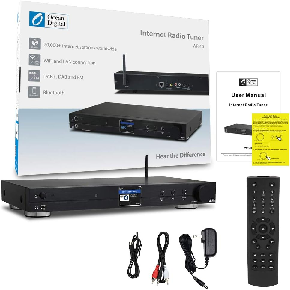 Ocean Digital Wifi Internet Radio Tuner (430 Mm) WR10 Dab+/Dab/Fm/Ethernet Bluetooth Receiver 2.4" TFT Colour Display with Digital Output to Connect Hi-Fi System -Black image number 6