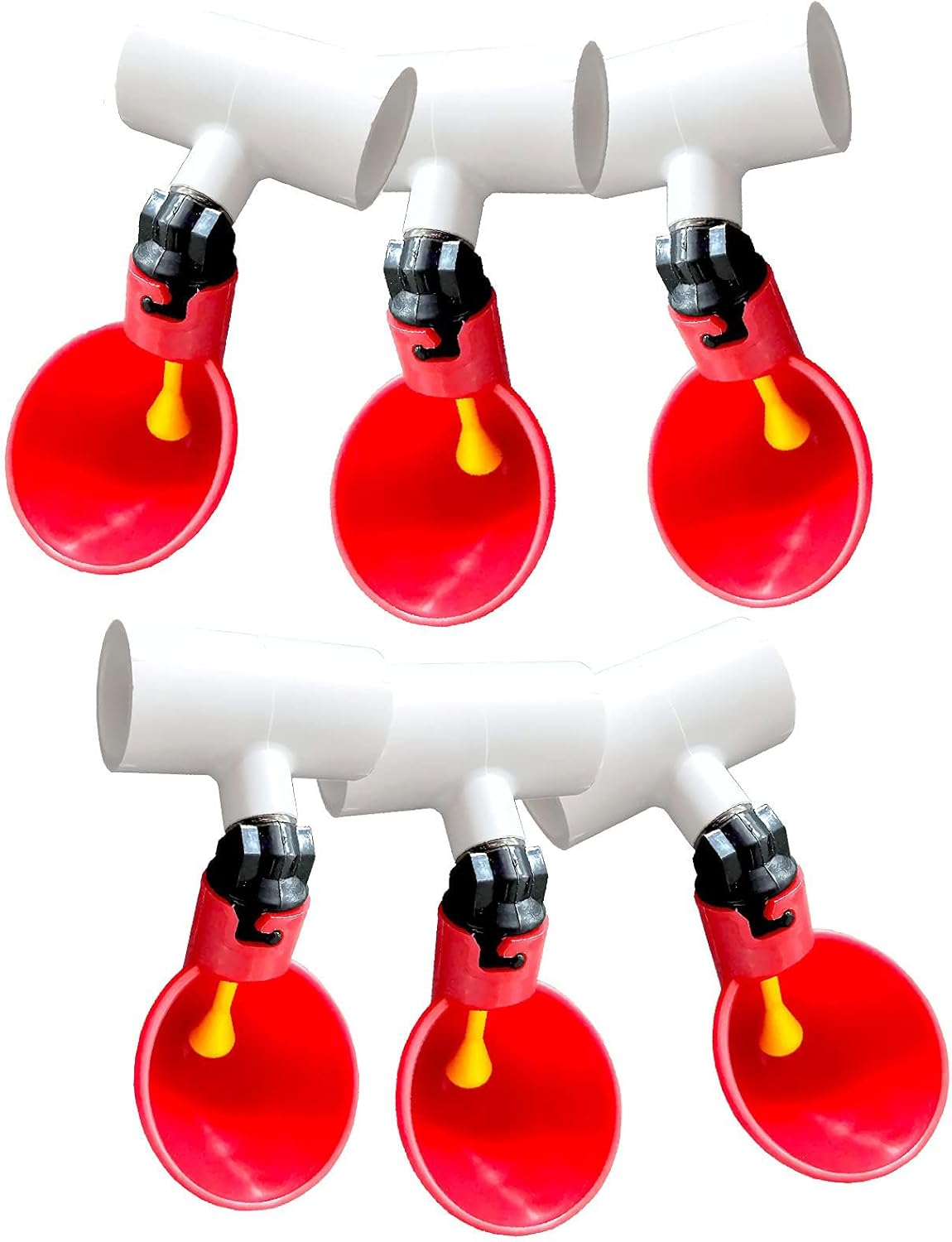6-Pack Automatic Poultry Waterer Cups with PVC Fittings, Universal Drinking System for Coops & Cages