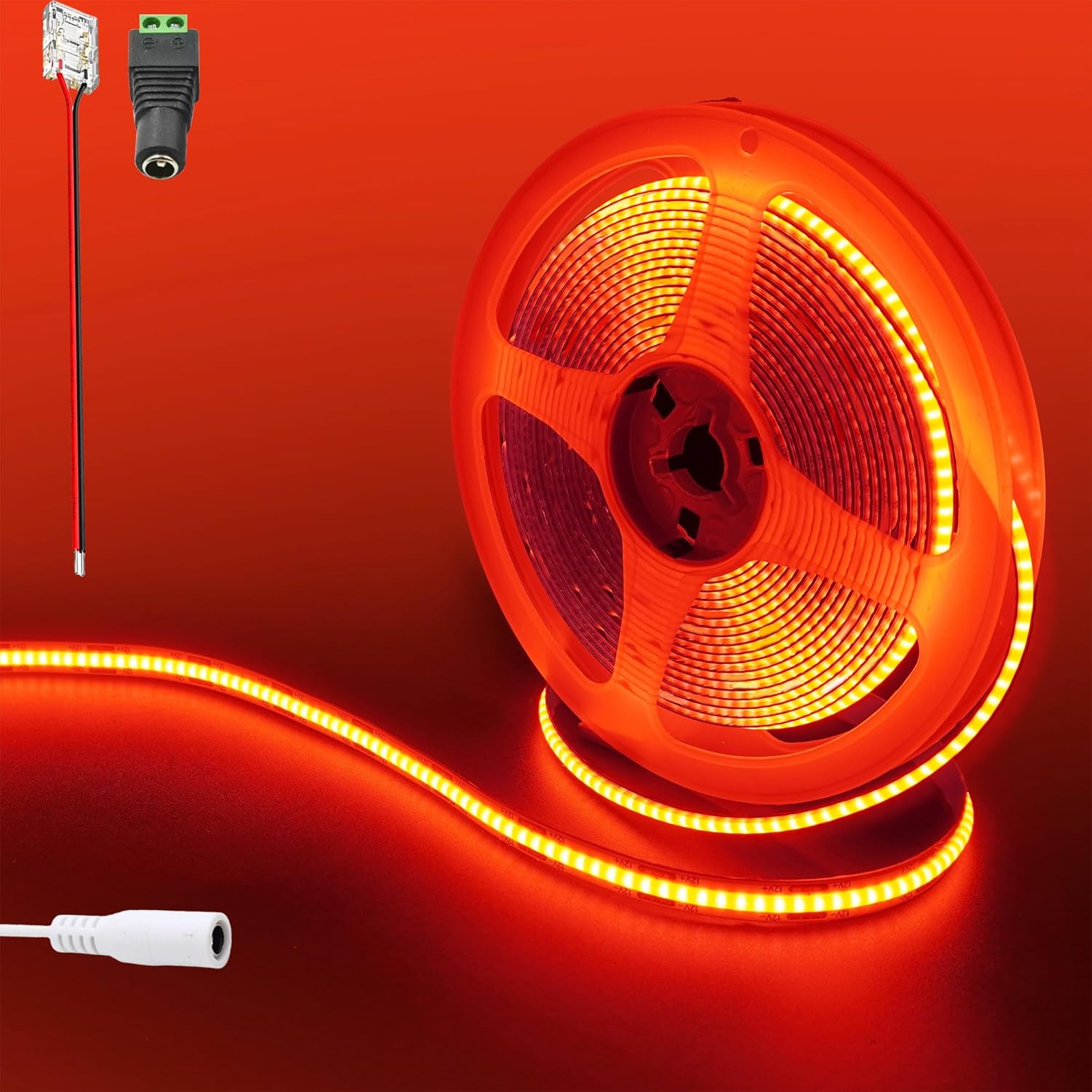 Clearhill 12V COB 480LED Strip Lights,9.84Ft/3M（No Power Supply）,Red,480Leds/M,With 5521DC Female Connectors,8Mm Width,Cri90,Electroplated Double-Sided Panel,Ip20,For Indoor Decoration image number 7