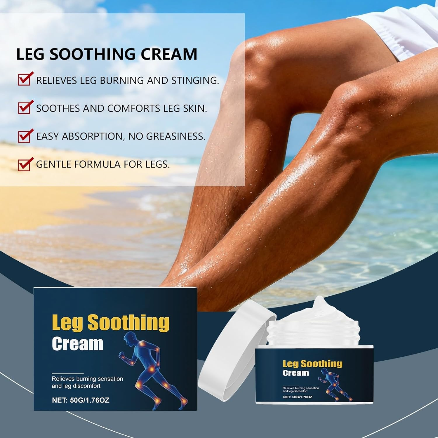 Soothing Leg Cream for Burning Sensation, Heavy & Tired Legs, Relaxing Cooling Gel for Discomfort, Moisturizing Daily Care for Long-Lasting Refreshing Comfort (2Pcs) - 1Pcs image number 4