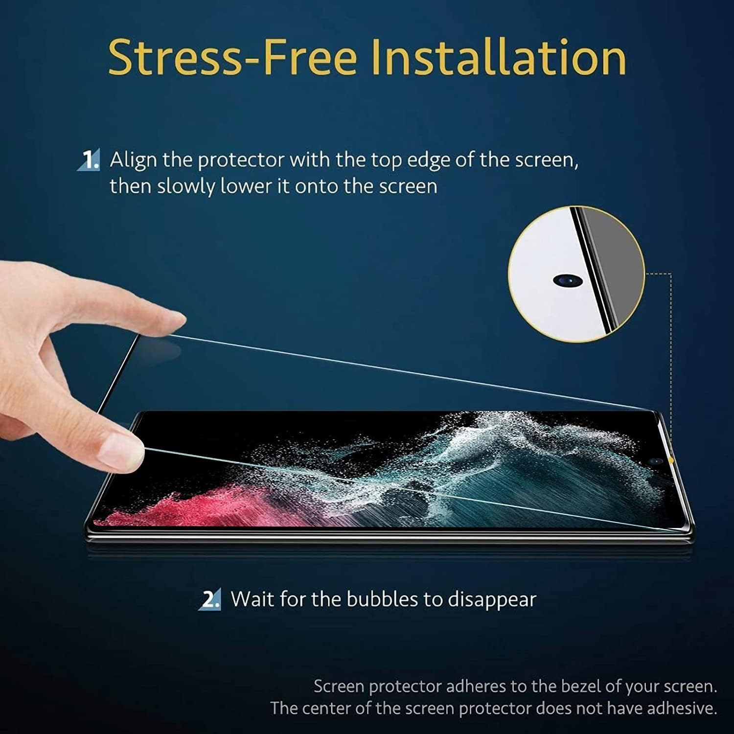 Aircawin Screen Protector for Samsung Galaxy S23 Ultra 6.9 Inch 2023,9H Temper Glass Film,Ultrasonic Fingerprint Support, 3D Full Coverage,Hd Clear,No Bubbles,Scratch-Proof, Case Friendly,2 Packs Each image number 1