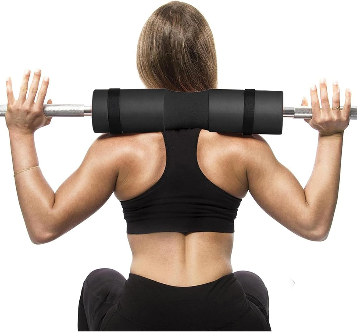 Yeanifeana Barbell Pad - High-Density Foam Sponge Pad for Squats, Weightlifting, Lunges & Hip Thrusts, Perfect Fit Standard and Olympic Bars (Black) - Red image number 5