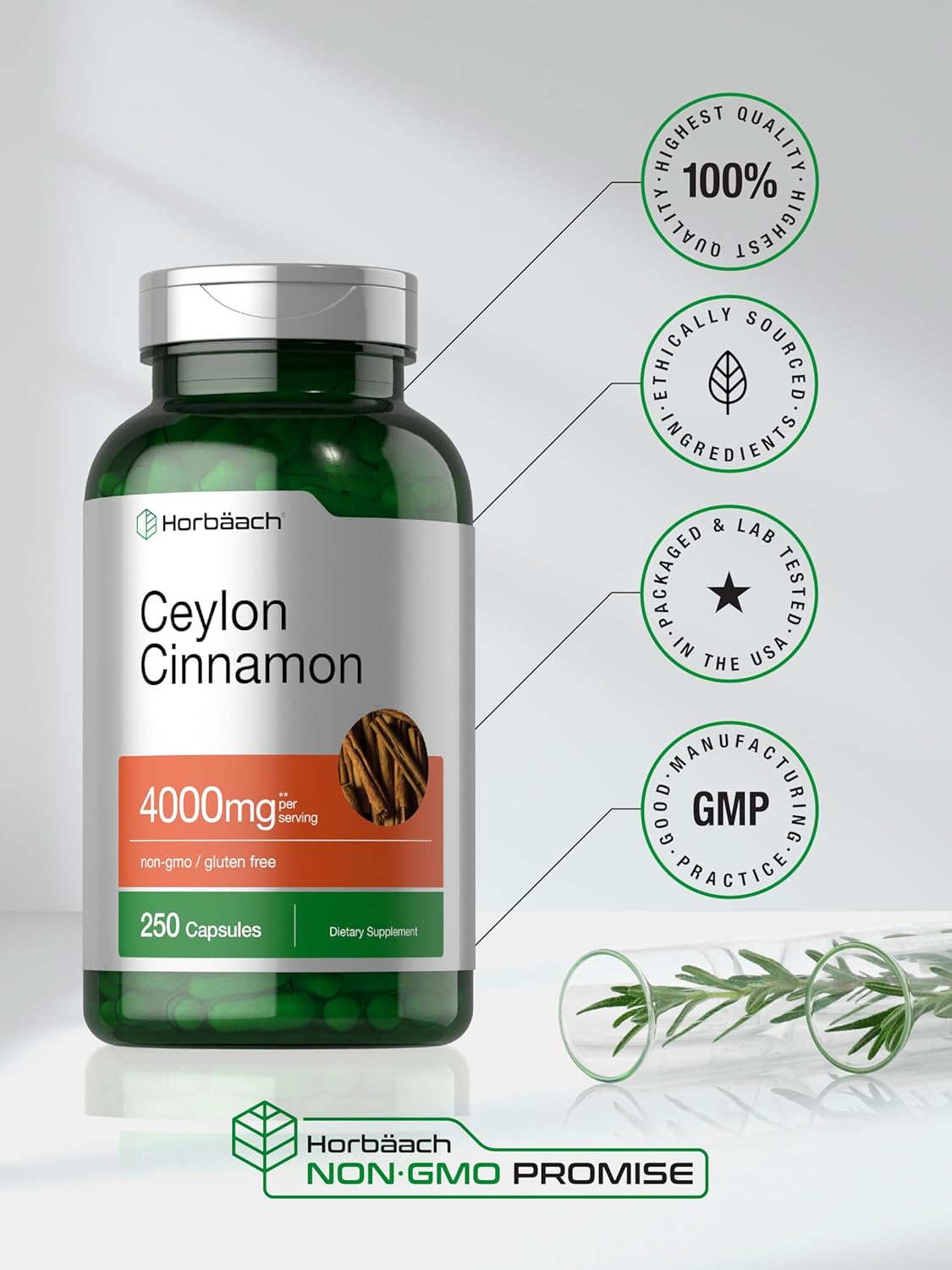 Ceylon Cinnamon Capsules 4000Mg | 250 Count | High Potency | Non-Gmo, Gluten Free | by Horbaach image number 1
