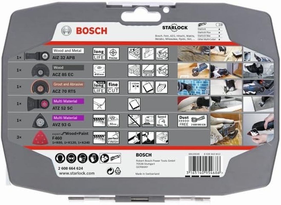 Bosch Professional 5-Piece Starlock Multitool Set (For Wood, Metal, Multimaterial and Abrasive Materials, Accessories Multifunction Tool)