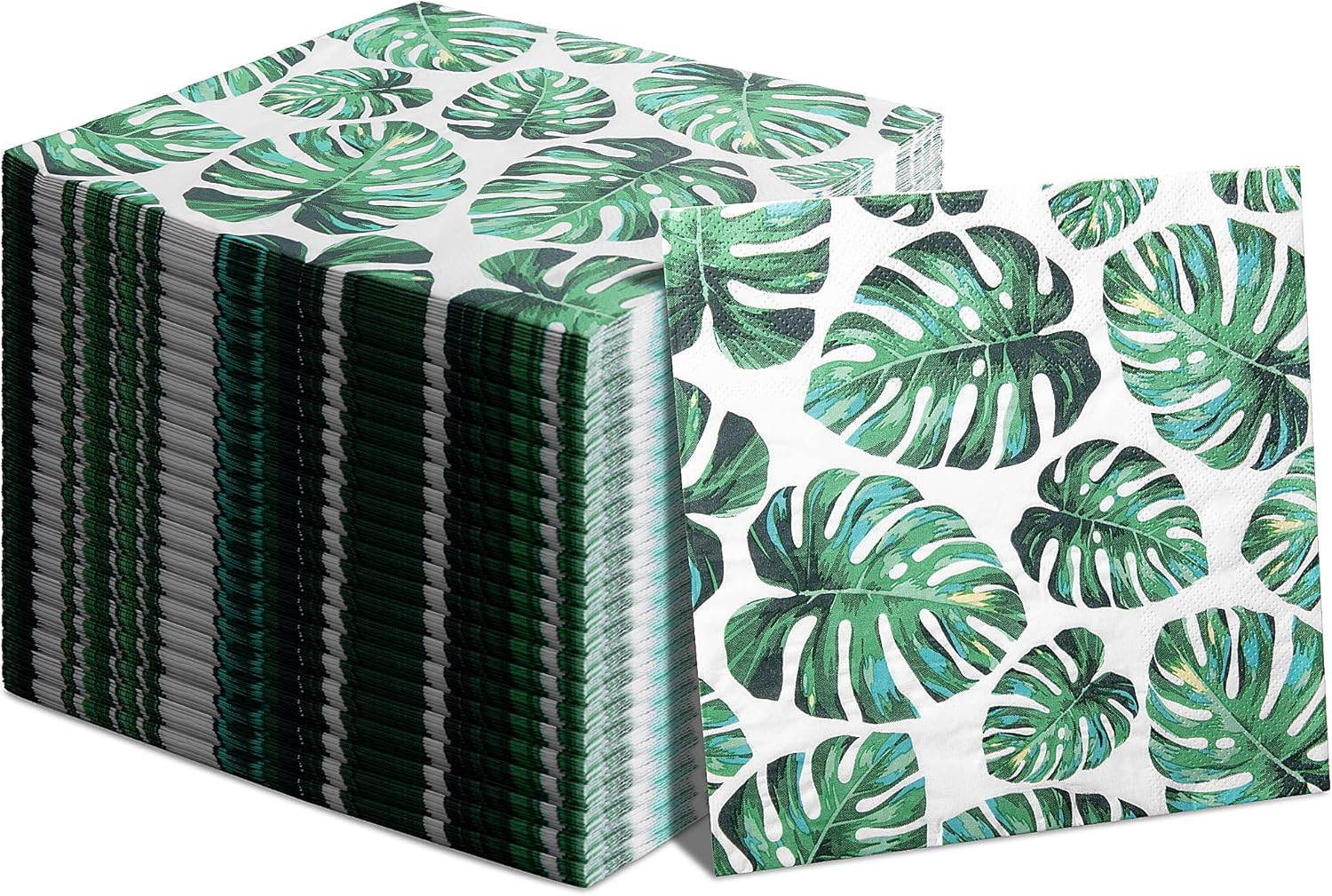 Wehhbtye 100PCS Tropical Plam Paper Napkins-Green Hawaiian Luau Leaf Beverage Dinner Napkin,Round Summer Palm Leaves Cocktail Luncheon Napkins for Party Birthday Holiday Supplies Decor image number 4