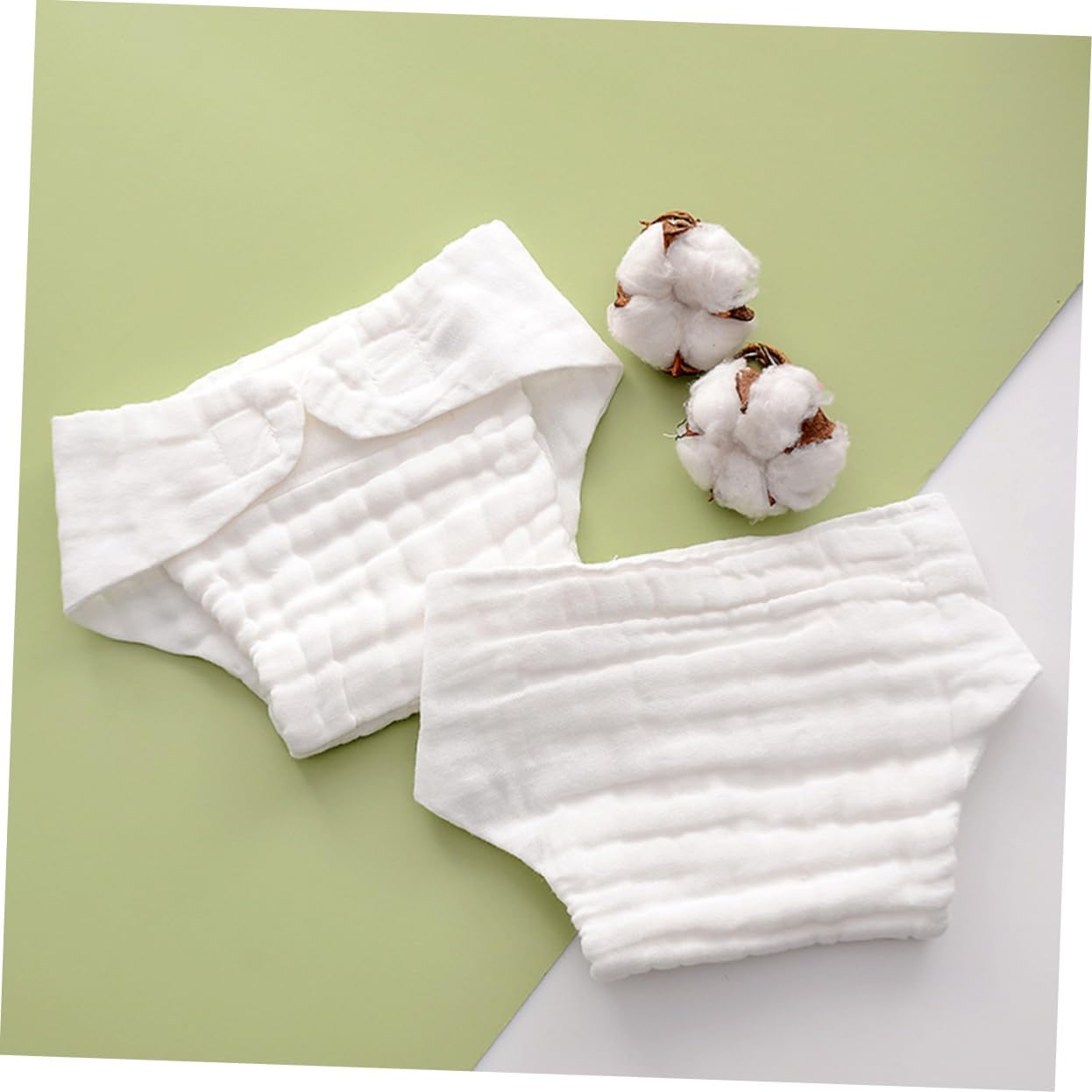 Reusable Infant Diapers and Cotton Diaper Liners for Newborns, Breathable Waterproof Cloth Nappy Insert, White Size S for 0-3 Months Babies under 5Kg, 5Pcs Set image number 2