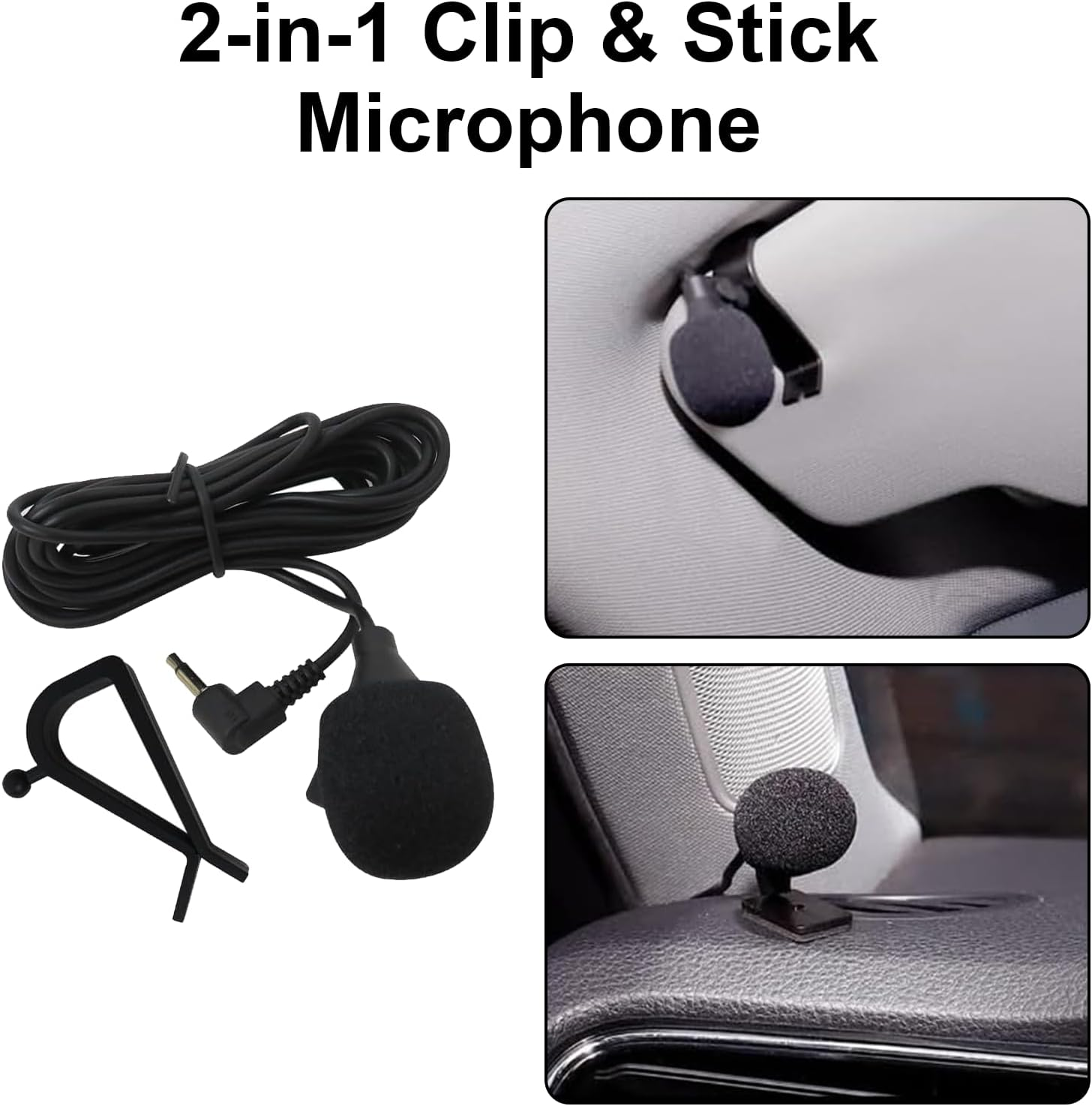 MAEZOE 2Pcs 3.5Mm Car Microphone Clip-On and Adhesive Mount with 3M Cable, Clear Audio for Car Stereo, Android Phones, Bluetooth GPS Radios, Perfect for Drivers and Rideshare
