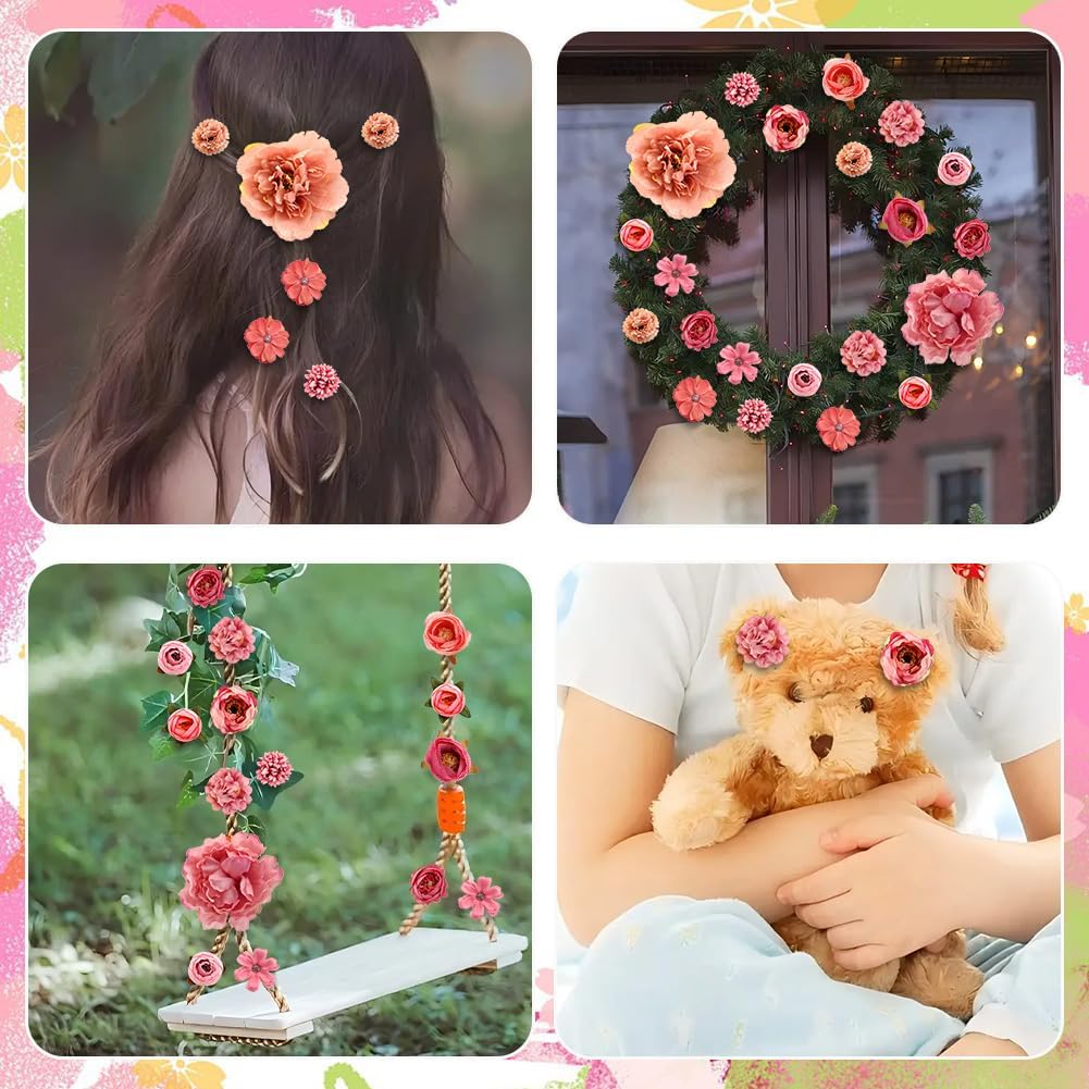 Homiliky Silk Fabric Flower Hair Clips - 21PCS Realistic 3D Rose Hairpins for Women, Multiple Elegant Designs Boho Wedding Beach Party Hair Accessories (Pink Series) image number 4