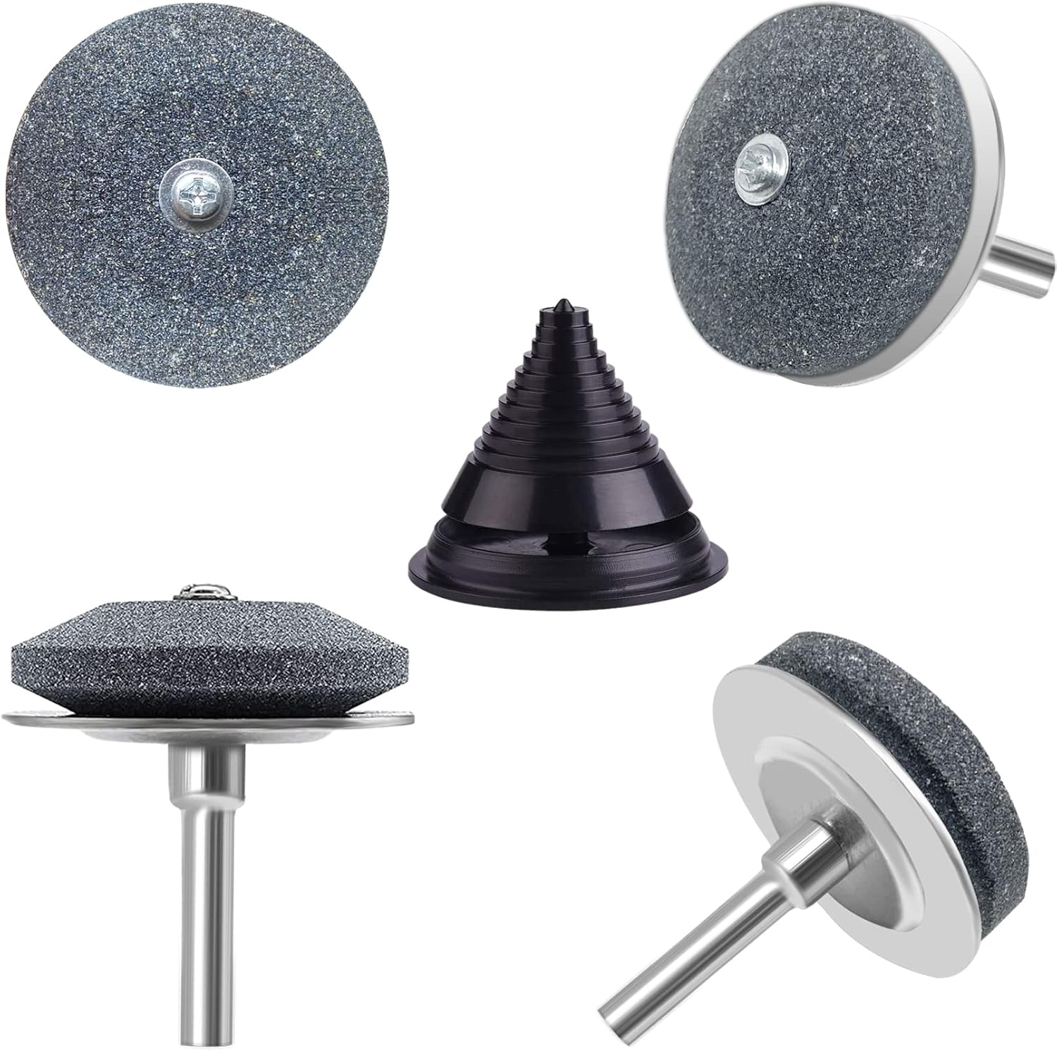 4 Pack Lawn Mower Blade Sharpener with Metal Baffle, Universal Rotary Lawnmower Blade Sharpen for Any Power Drill & Hand Drill with Lawn Mower Blade Balancer image number 4