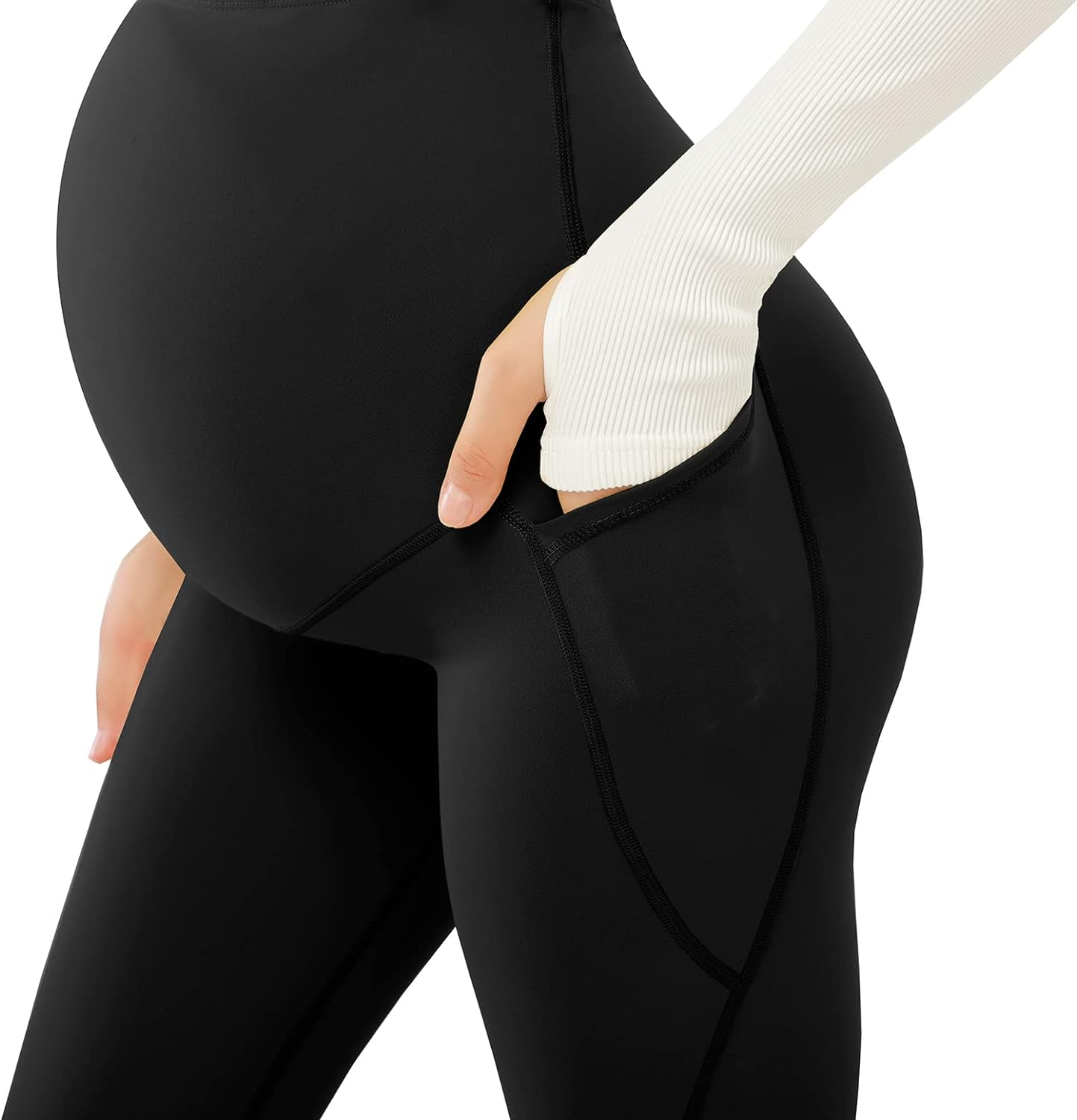 JOYSPELS Maternity Leggings over the Belly with Pockets Non-See-Through Workout Pregnancy Leggings image number 3