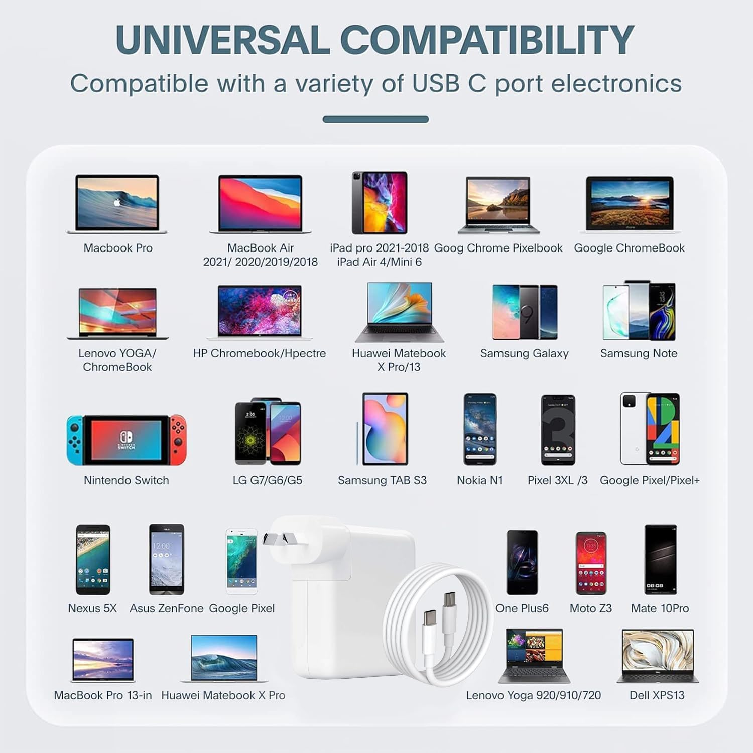 100W Macbook Pro Charger,Usb C Fast Charger Power Adapter Compatible with Macbook Air 13 Inch,Macbook Pro 16, 15, 14, 13 Inch, Ipad Pro 2023/2022/ 2021/2020/ 2019/2018...USB C to C Cable Power Adapter image number 2