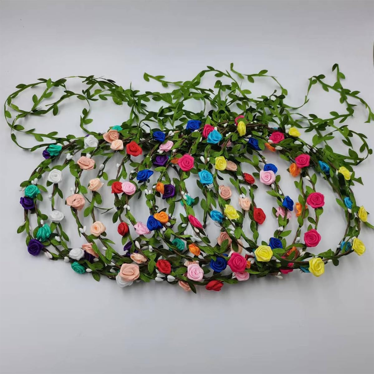 VOANZO 10 Pcs Flower Crown Headbands Multicolor Floral Wreath Floral Garland Headbands for Women Girls Wedding Festival Party Hair Headbands Accessories image number 2