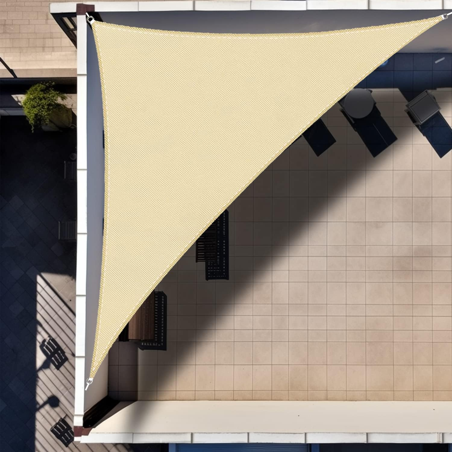 IOAOI Garden Shade Sail Waterproof 3M X 3M X 4.3M Sun Shade Sail, Triangle Sun Canopy for Patio with Awning Attachment, 95% UV Block - Pale Yellow image number 2