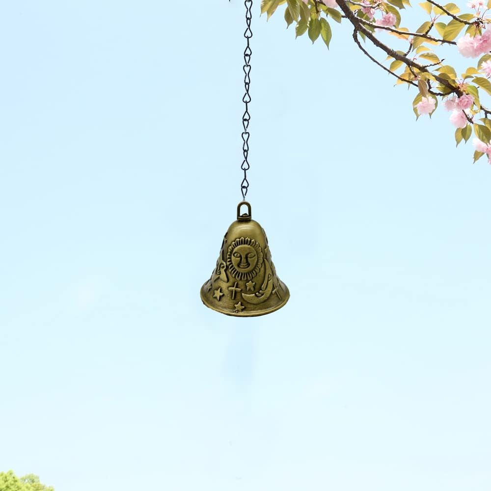 Pinenjoy 2Pcs Feng Shui Bell Carved Sun Star Moon Pattern Vintage Bronze Bell 2.64X2.36Inch Temple Wind Chime for Home Garden Door Good Luck Bless Hanging Decors image number 5