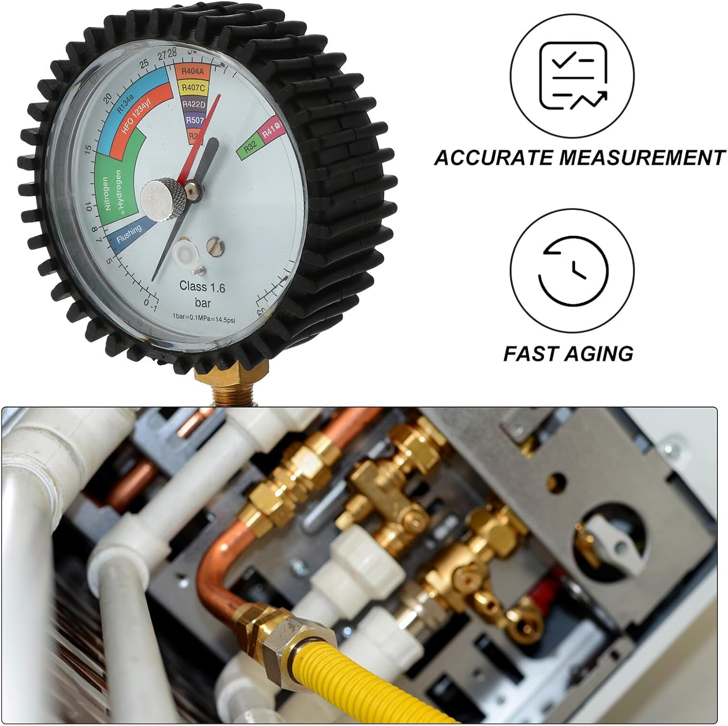 JECOMPRIS Pressure Tester Gauge for Air Conditioning Refrigeration Equipment Spherical Valve Replaceable Easy Pressure Testing Method for Home Automotive Use image number 1