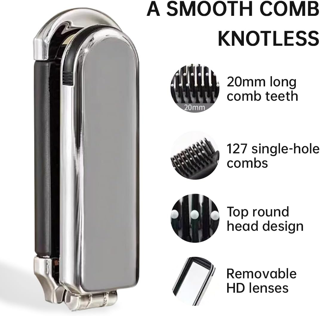 ZEPIQOR Travel Hair Brush with Mirror Foldable Mini Hair Brush Pocket Travel Brush Folding Hair Massage Comb Portable Silver Hair Styling Comb for Men Girls Women image number 5