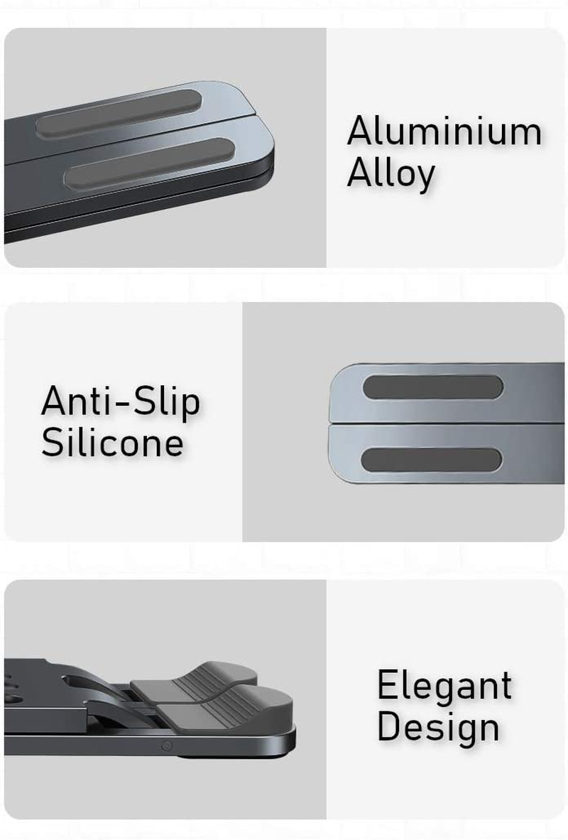 Portable Laptop Stand, Aluminium Alloy Multi-Angle Height Adjustable Tablet Holder, Anti-Slip Foldable Ergonomic Computer Riser Fits Macbook, Ipad, 10-17 Inch Notebook (Grey) image number 6